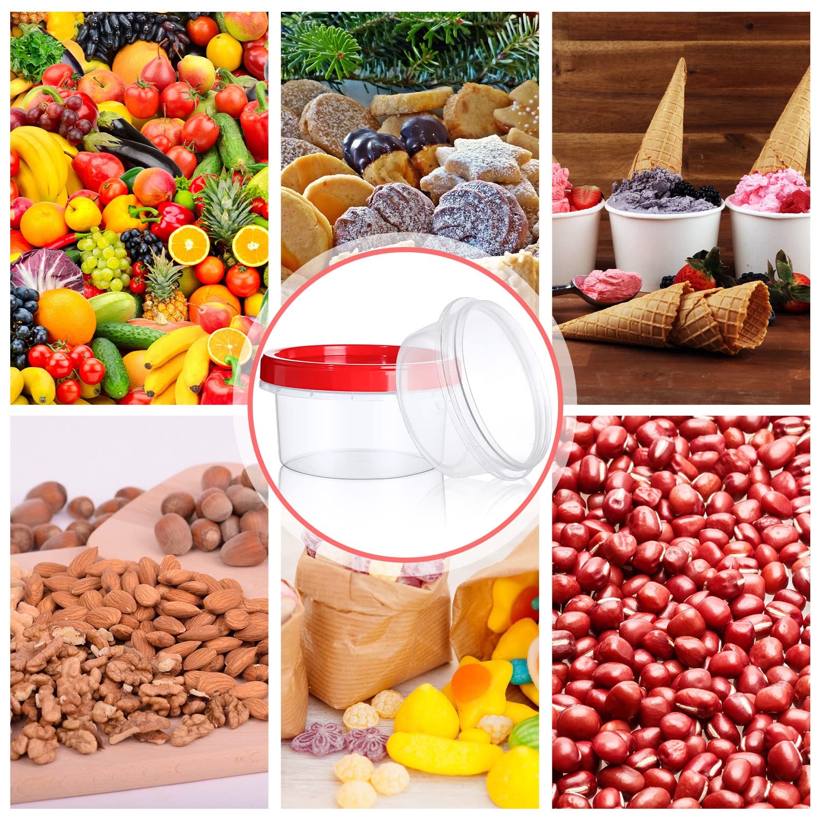 Gerrii 75 Pcs Food Storage Containers Food Storage Freezer Containers for Food 10 oz Clear Bottom Twist Top Reusable Plastic Containers with Lids for Microwave Dishwasher Refrigerator Soup (Red)