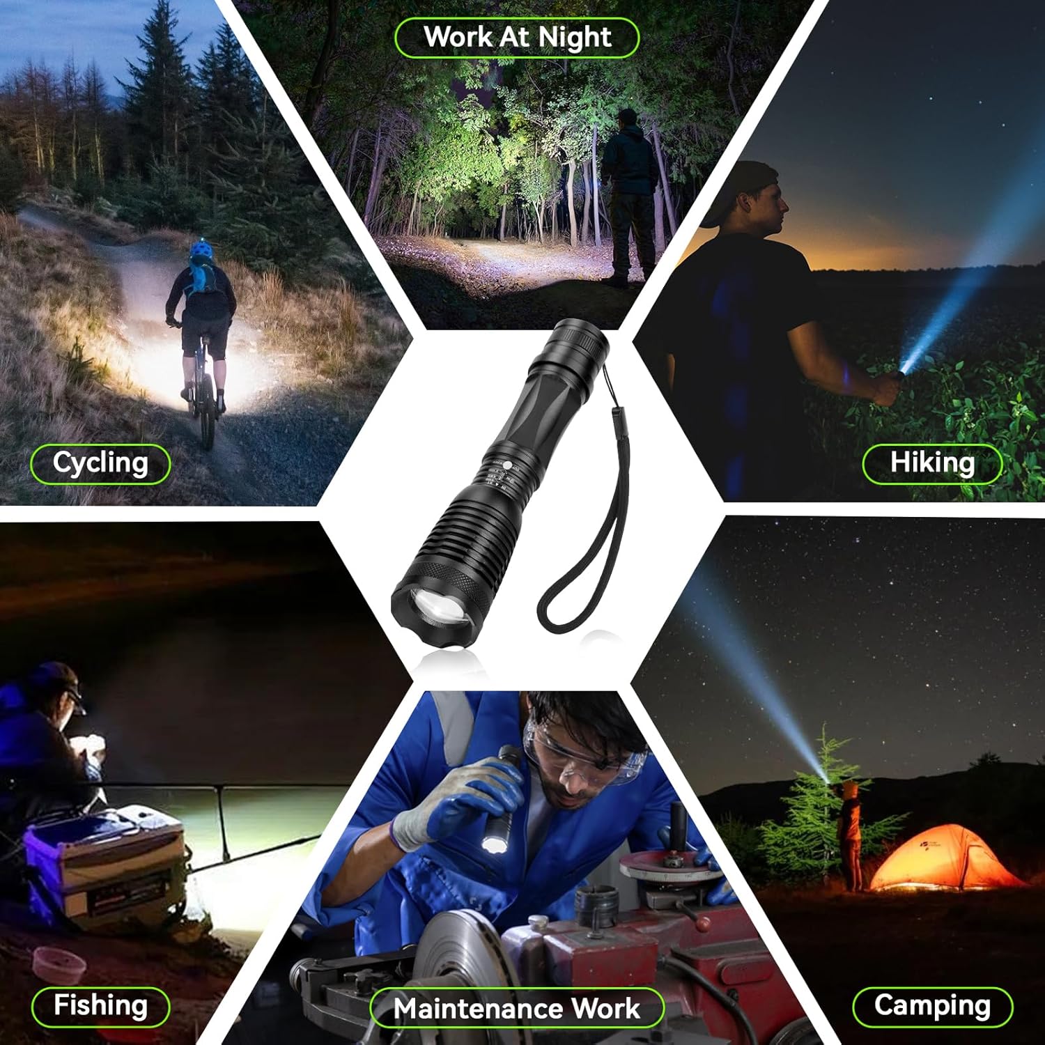 BlueFire Super Bright 1200 Lumen LED Handheld Flashlight with Adjustable Focus and 5 Light Modes Outdoor Waterproof Torch Tactical Flashlight for Hiking Camping