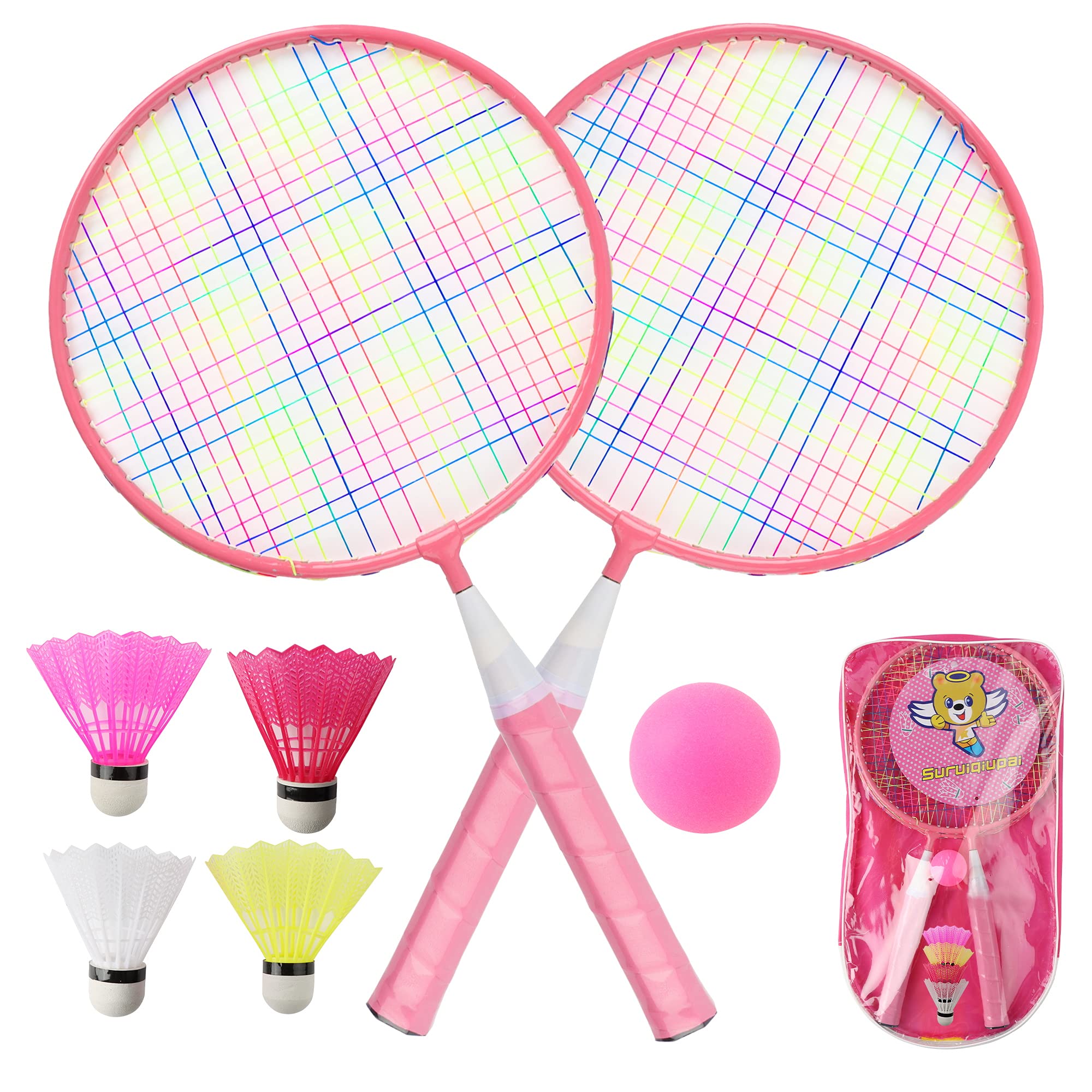 QKTYB Kids Badminton Set, 1 Pair Children Badminton Rackets Set of 2, Nylon Alloy Lightweight for Kids Beginner Players Indoor Outdoor Sports Game with Carry Bag