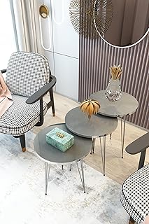 PAK HOME Set of 3 Nesting End Tables Round Wood Stacking Coffee Side Acc...