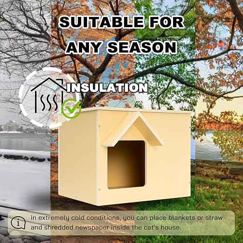 Miniatura 8 de Casas para gatos al aire libre, refugio feral, condominio de madera para gatos callejeros, resistente, impermeable y aislado con puerta de escape