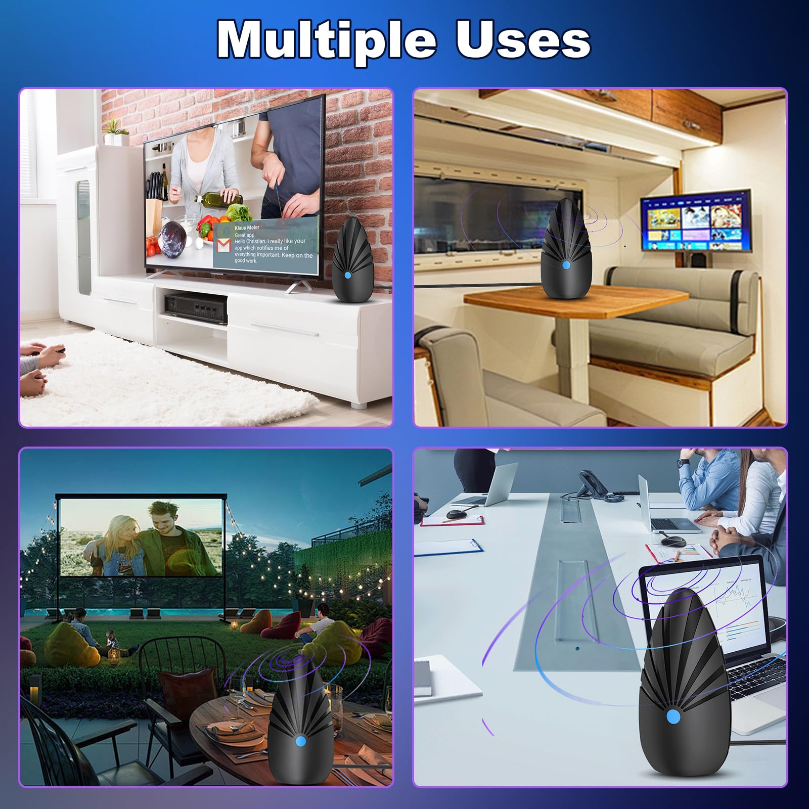 Antenna TV Interna DVB-T/DVB-T2 con Amplificatore (Portata 620+ Km), Antenna Digitale 2025 per 4K 1080p & Tutti i TV, Cavo Coassiale da 10m