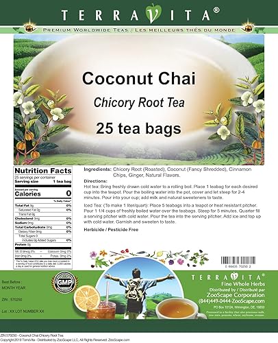 Miniatura 2 de Té de raíz de achicoria Chai de coco (25 bolsitas de té, ZIN 570250)