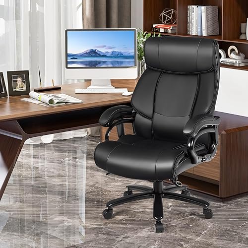 Miniatura 2 de POWERSTONE Silla de oficina grande y alta de 500 libras, sillas de oficina ergonómicas de alta resistencia, respaldo alto, acolchado grueso, silla
