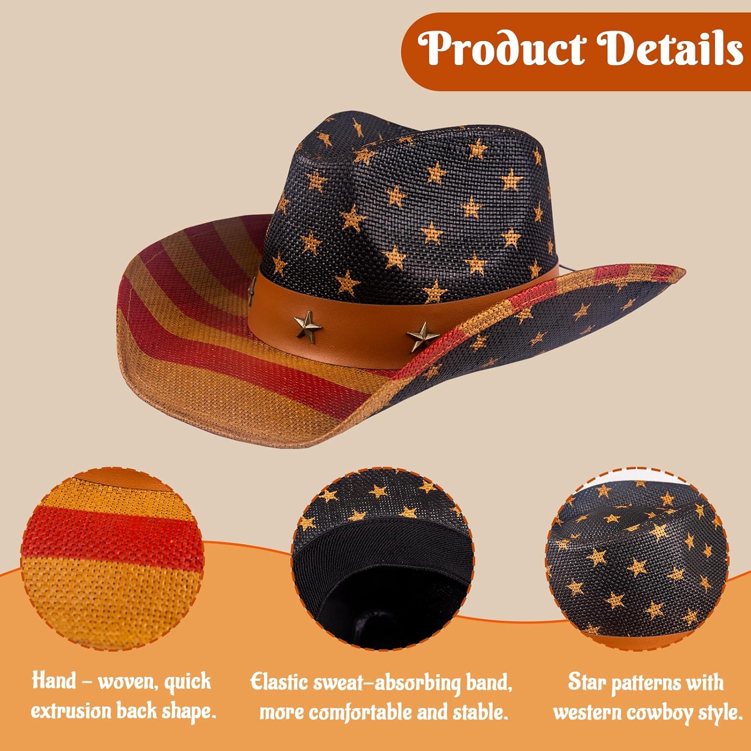Evankin American Flag Hat, USA Western Cowboy Hat on July 4th, Straw Weaving Star,Summer Sunhat for Men and Women - Image 4