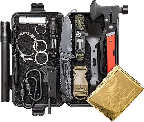 ALTAITREK PRO. Kit de Survie avec Couteau, Couverture Thermique, Silex,