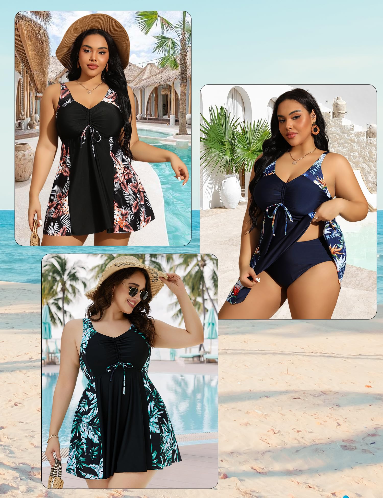 HANERDUN Bañadores Mujer Tallas Grandes Tankini Traje de Baño Mujer Bañador de 2 Piezas para Vacación Playa Natar