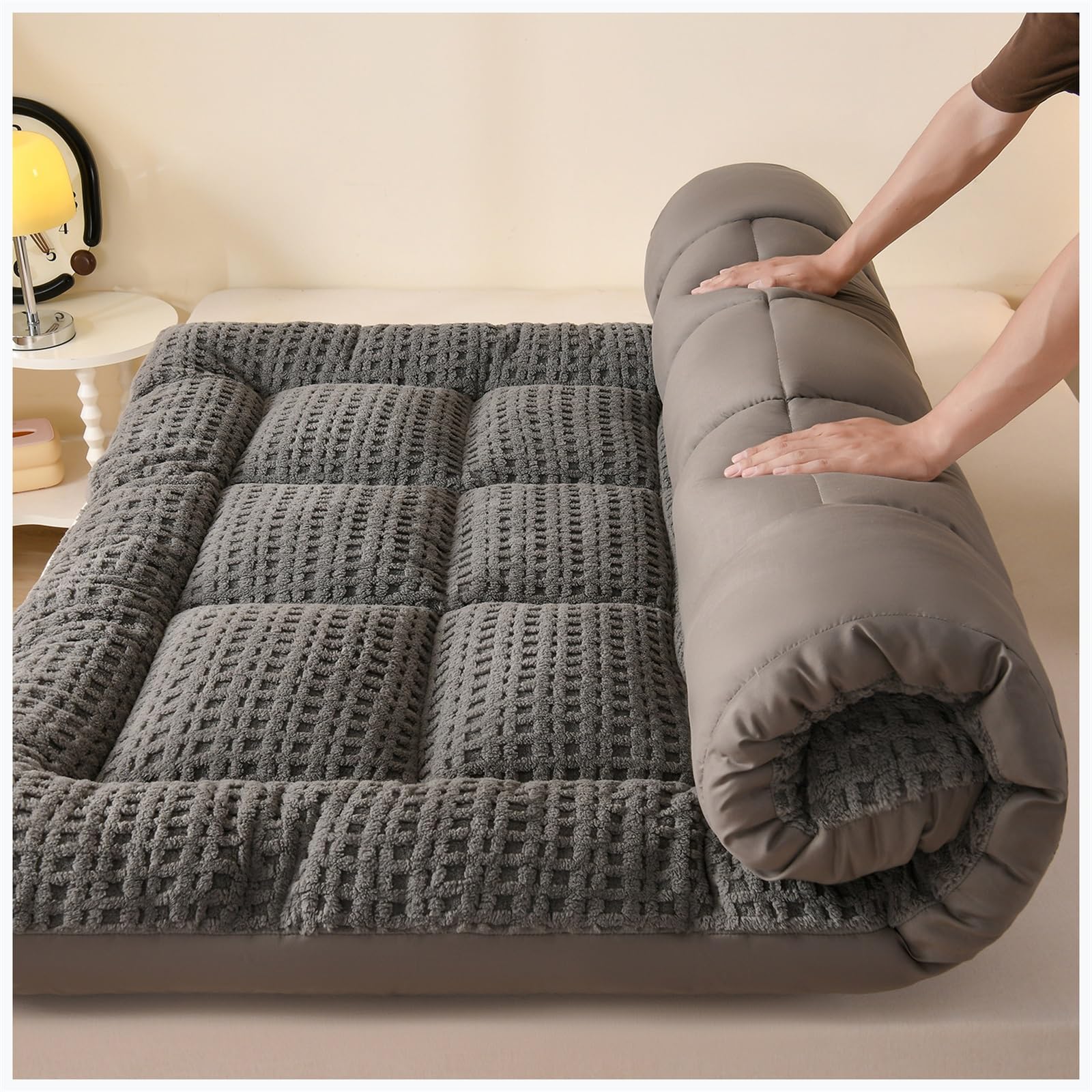Generisch Japanische Futon-Matratze, Bodenmatratze, Dick, Faltbar, Aufrollbar Und Tragbare Isomatte, Geeignet for Camping, Gästezimmer, Reisen(Dark Grey,140x200cm)