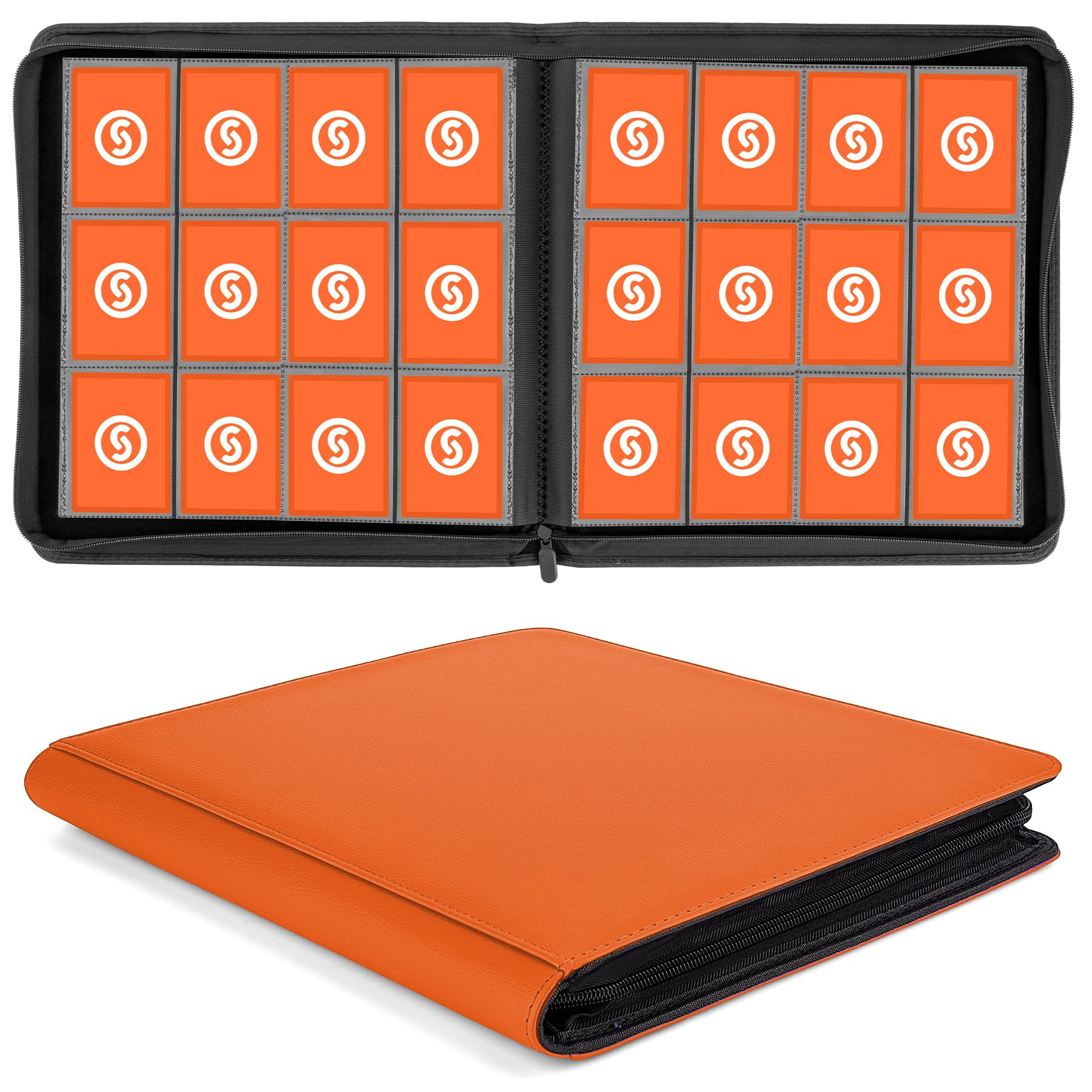 SMYV 12 Pocket Trading Card Binder, Premium PU Cover Card Binder for 720 Cards, Ringless Side Loading Card Collection Album Folders for MTG, TCG, Game Cards & Sports Cards (Orange)