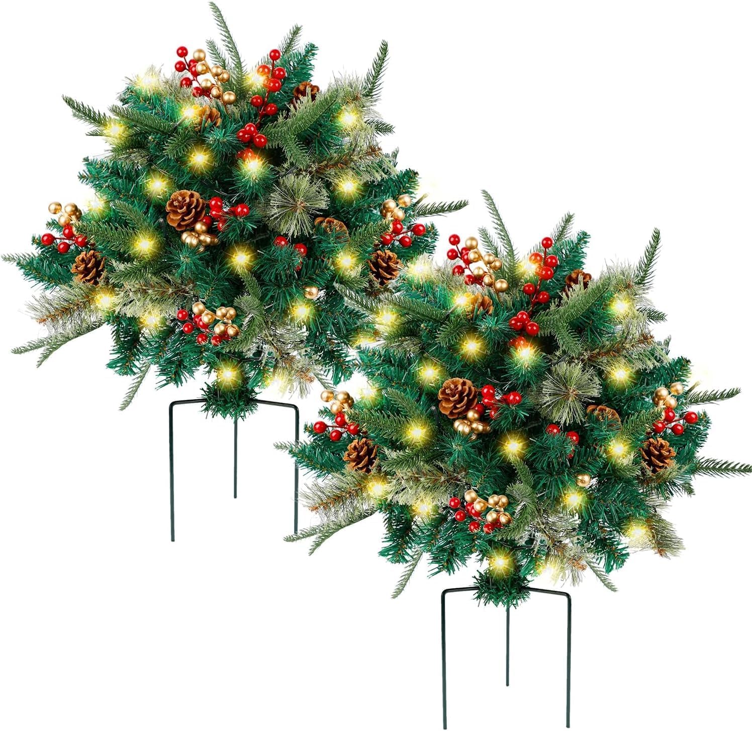 Holiday Planters, 2026 New Christmas Decorations, Prelit Christmas Holiday Planter Filler Outdoor Decorations, LED Lighted Artificial Xmas Pine Trees with Tripod Stake (2)