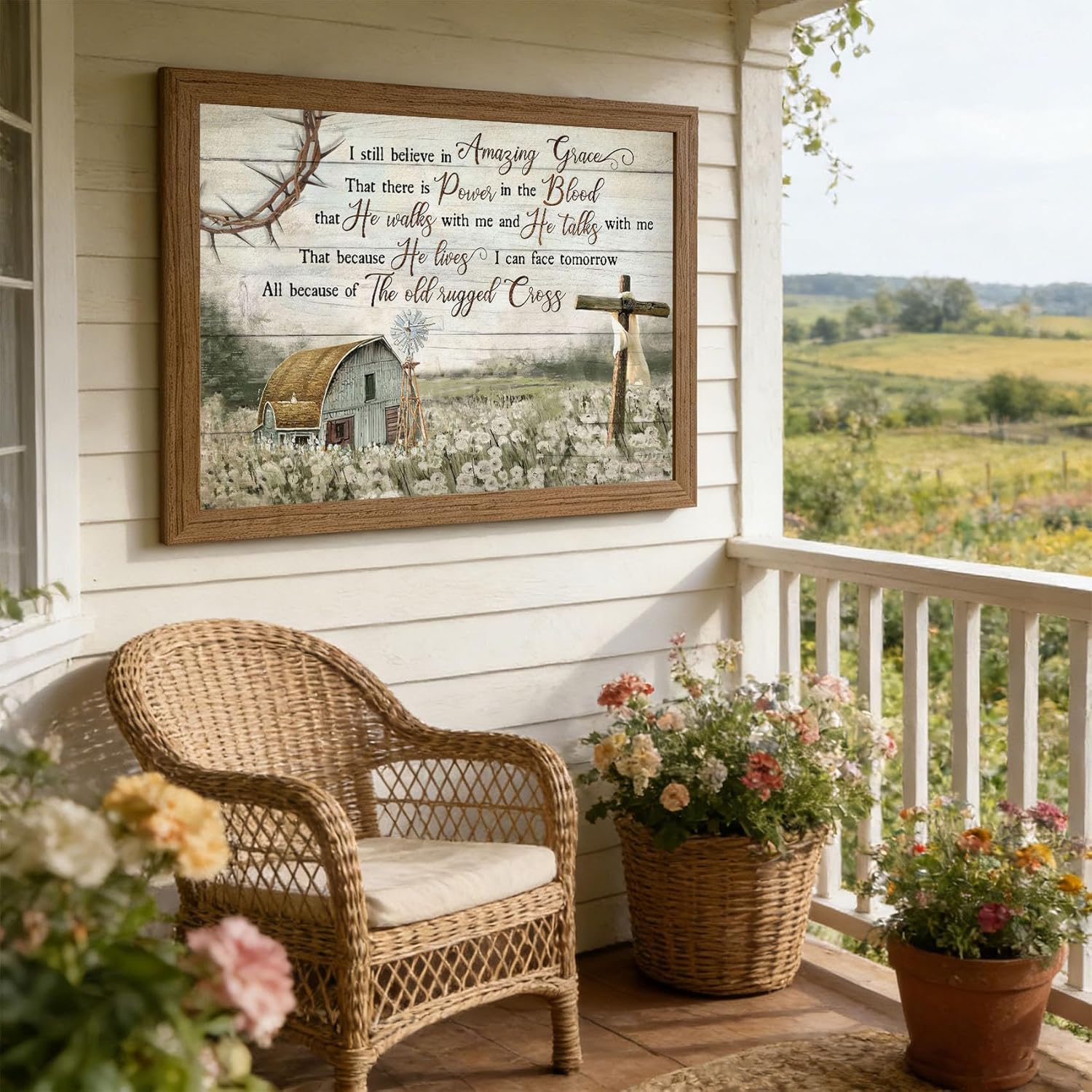 HDXUFJQ Brown Wooden Frame Christian Wall Art Barn Windmill Canvas Wall Decor Religious Cross Wall Art I Still Believe In Amazing Grace Picture Print Christian Prayer Decor Paintings(12"x16")