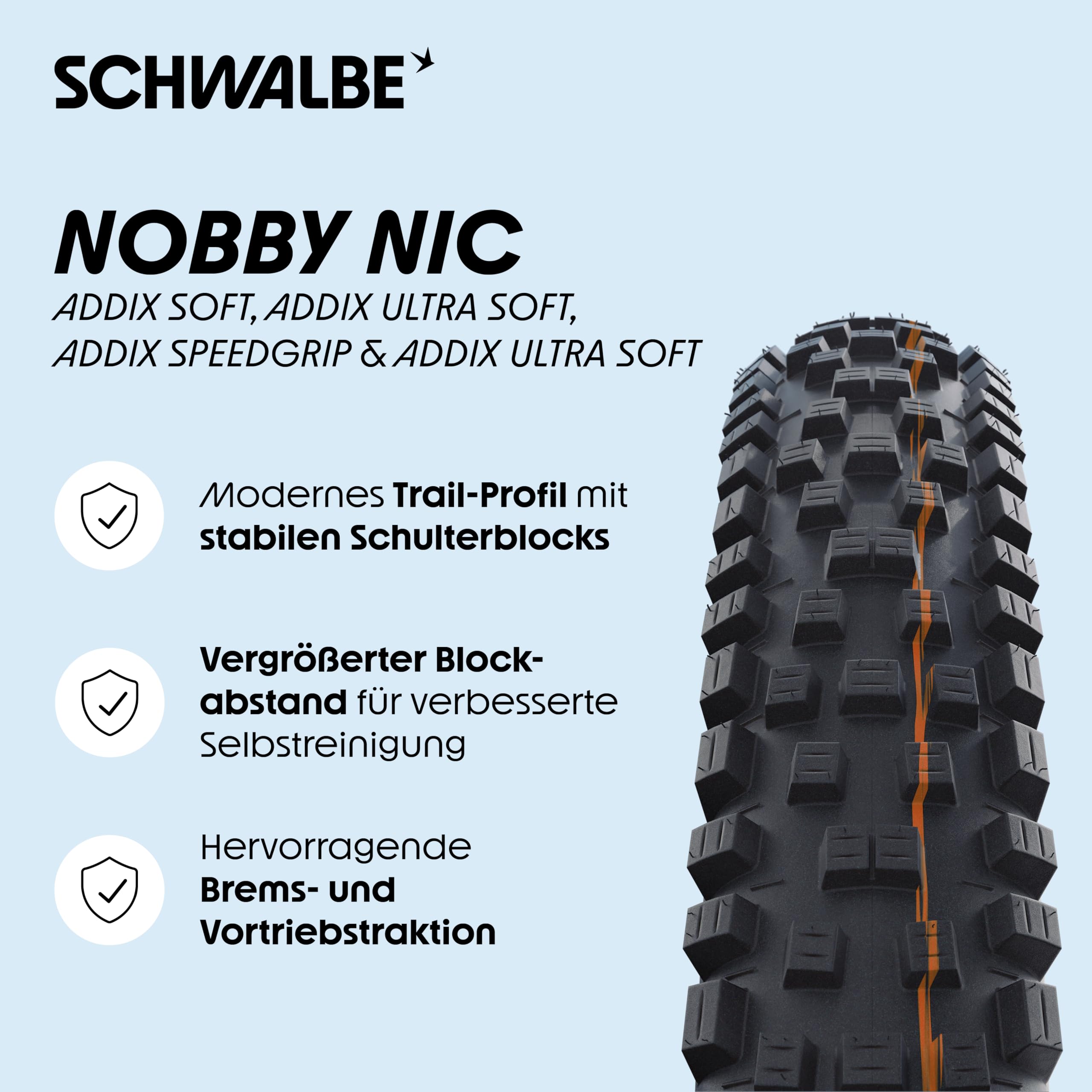 Schwalbe Nobby NIC MTB Fahrradreifen – 26“, 27“, 29“ Zoll – Addix Gummimischung – ideal für Mountainbike, Trail und Enduro – Schwalbe Reifen MTB
