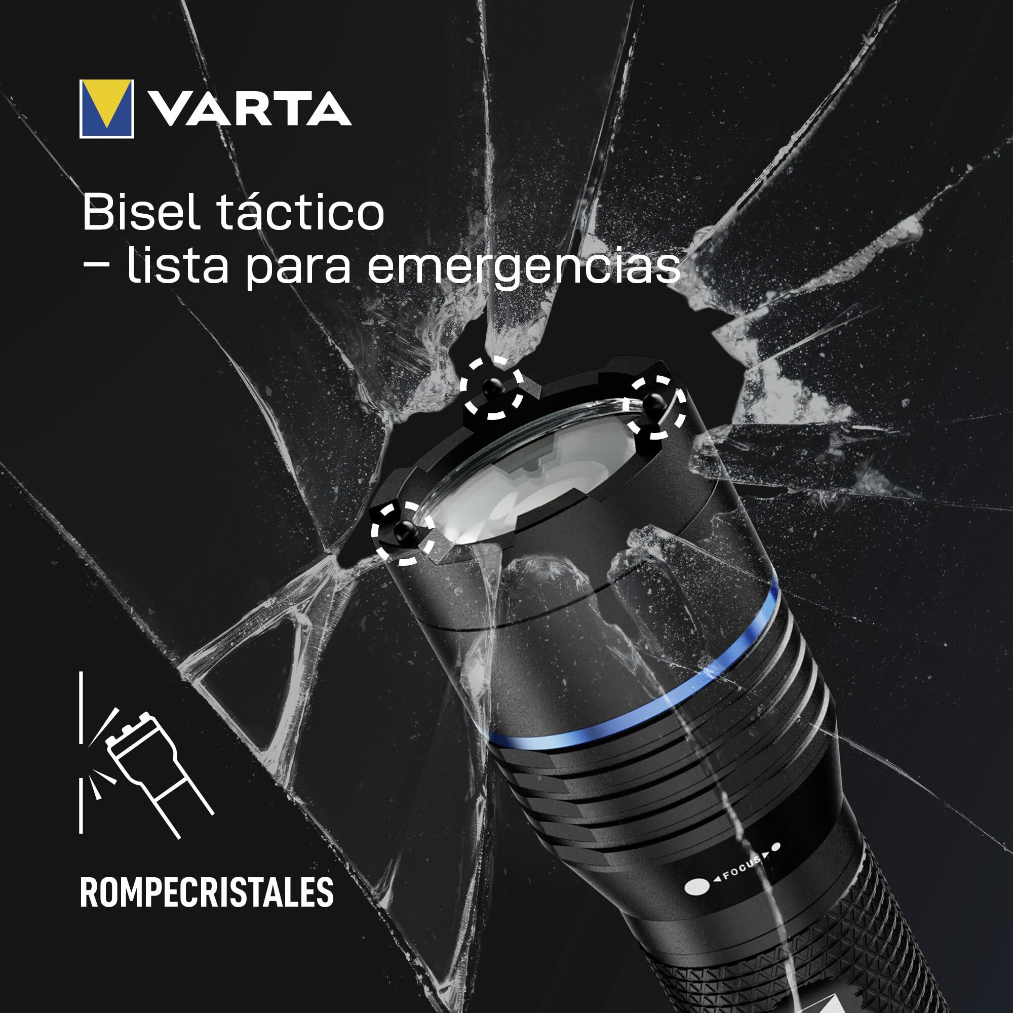 VARTA Linterna Táctica LED recargable, Night Cutter Pro F20R tactical, para exteriores y hogar, 1000 Lúmenes, resistente al agua IP67, aluminio de aviación, enfoque preciso y cordón