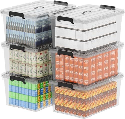 Cetomo Contenedor de almacenamiento con tapa con asa, contenedor organizador con ruedas, tapa y hebillas de cierre seguro, apilable y estable,