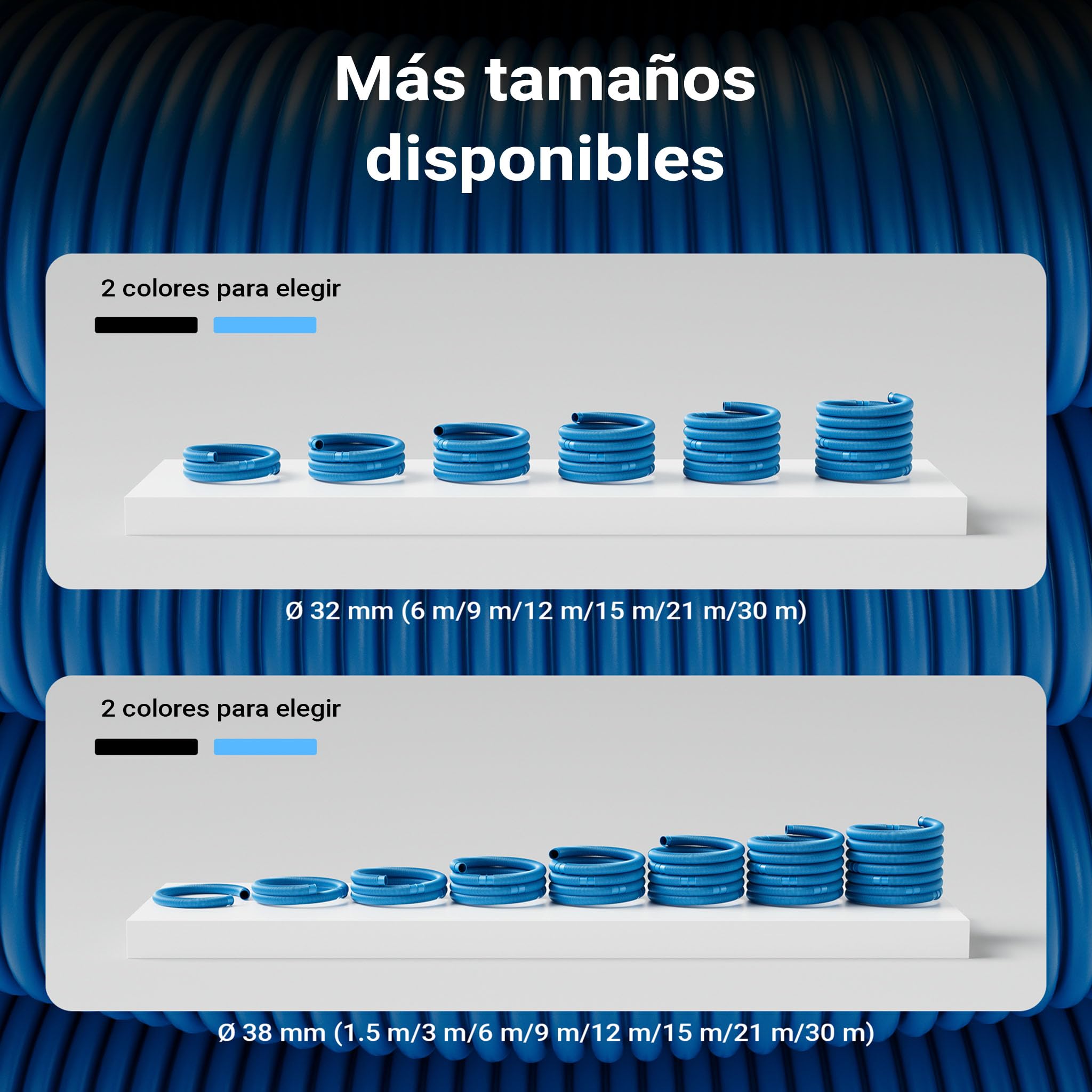 WilTec Manguera de Piscina 30 m ⌀32 mm 165 g/m Azul con Manguitos, Manguera de Bomba para Piscinas, Tubo de aspiración, Manguera Solar