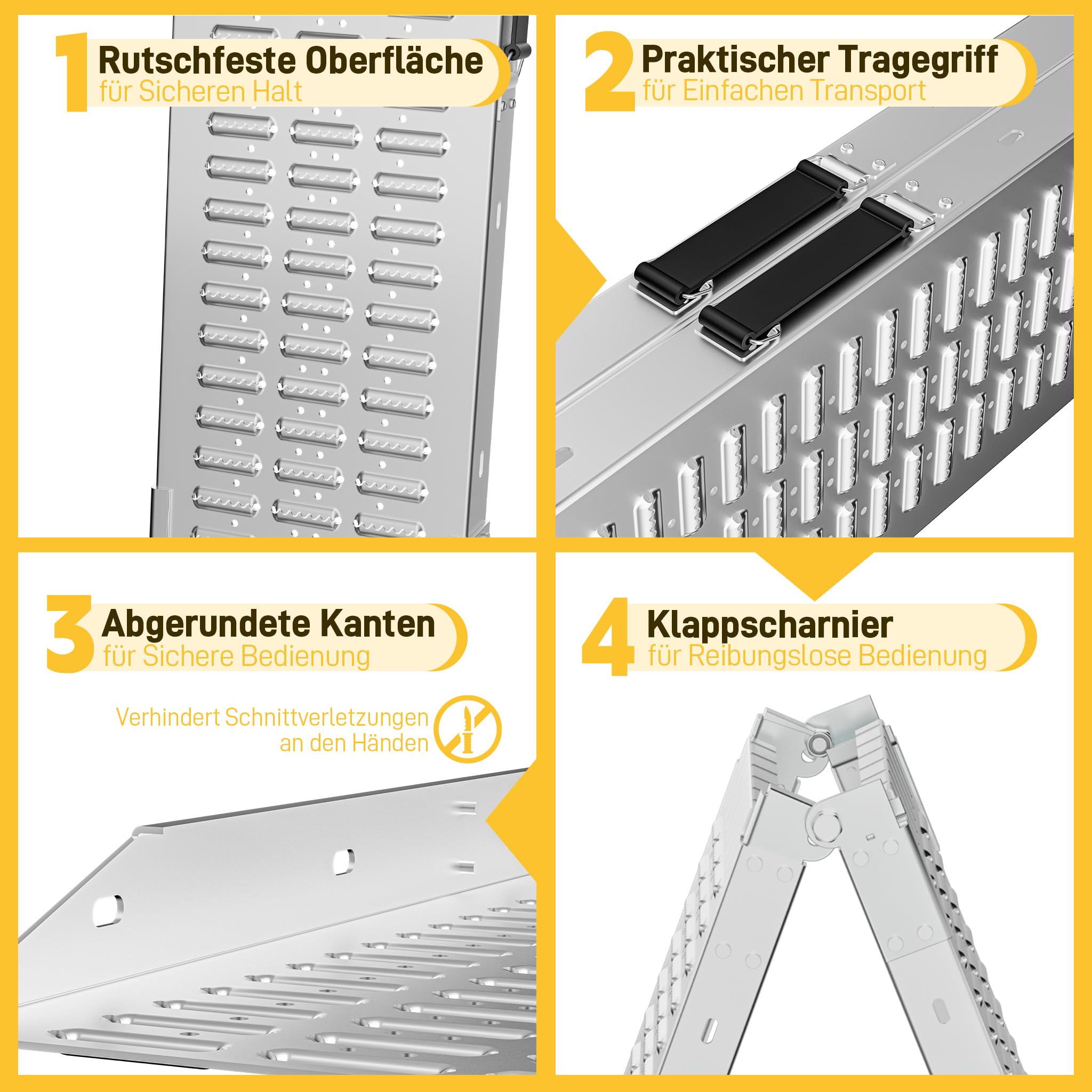 YRHome 2 Stück Faltbare Auffahrrampe Verladerampe Laderampe Laderampen verzinkter rutschfeste Auffahrschienen Rampe 180 x 22.5 cm mit Griff für Motorrad Anhänger Rasenmäher Rasentraktor max. 400 kg