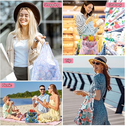 Miniatura 4 de Paquete de 50 bolsas de comestibles reutilizables plegables, bolsas de compras lavables a granel con bolsa de transporte para comestibles