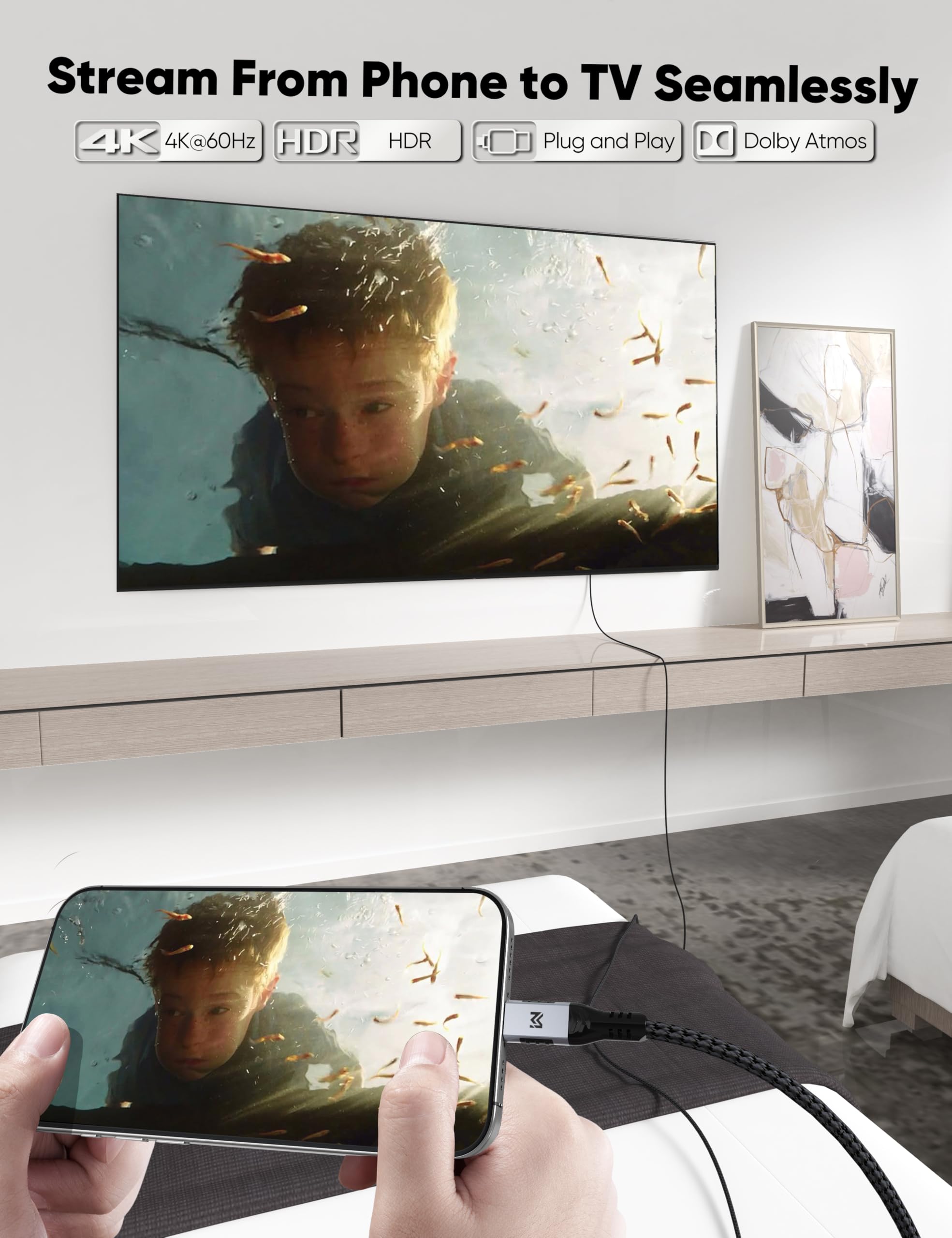 Cavi da USB C a HDMI 4K a 60Hz, confezione da 5, cavo ad alta velocità da tipo C a HDMI da 1,8 m, compatibile con Thunderbolt 3/4/5, con iPhone serie 16/15, Galaxy S24/S23, MacBook, iPad, monitor, TV