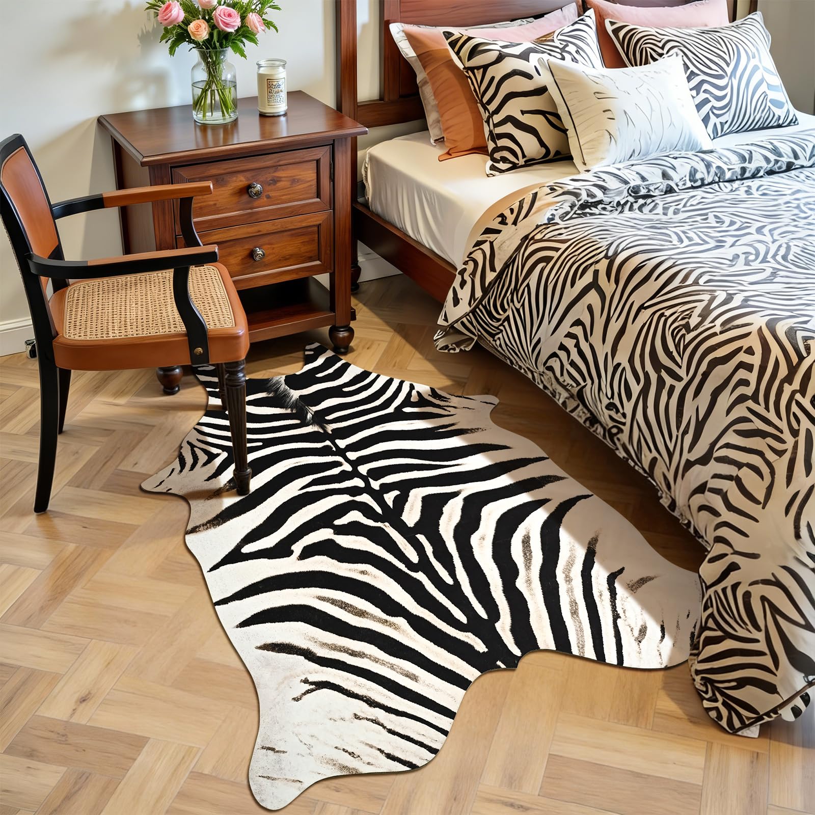 HOMORE Zebra Rug,3x4 Faux Animal Print Rug, Zebra Hide Rugs for
