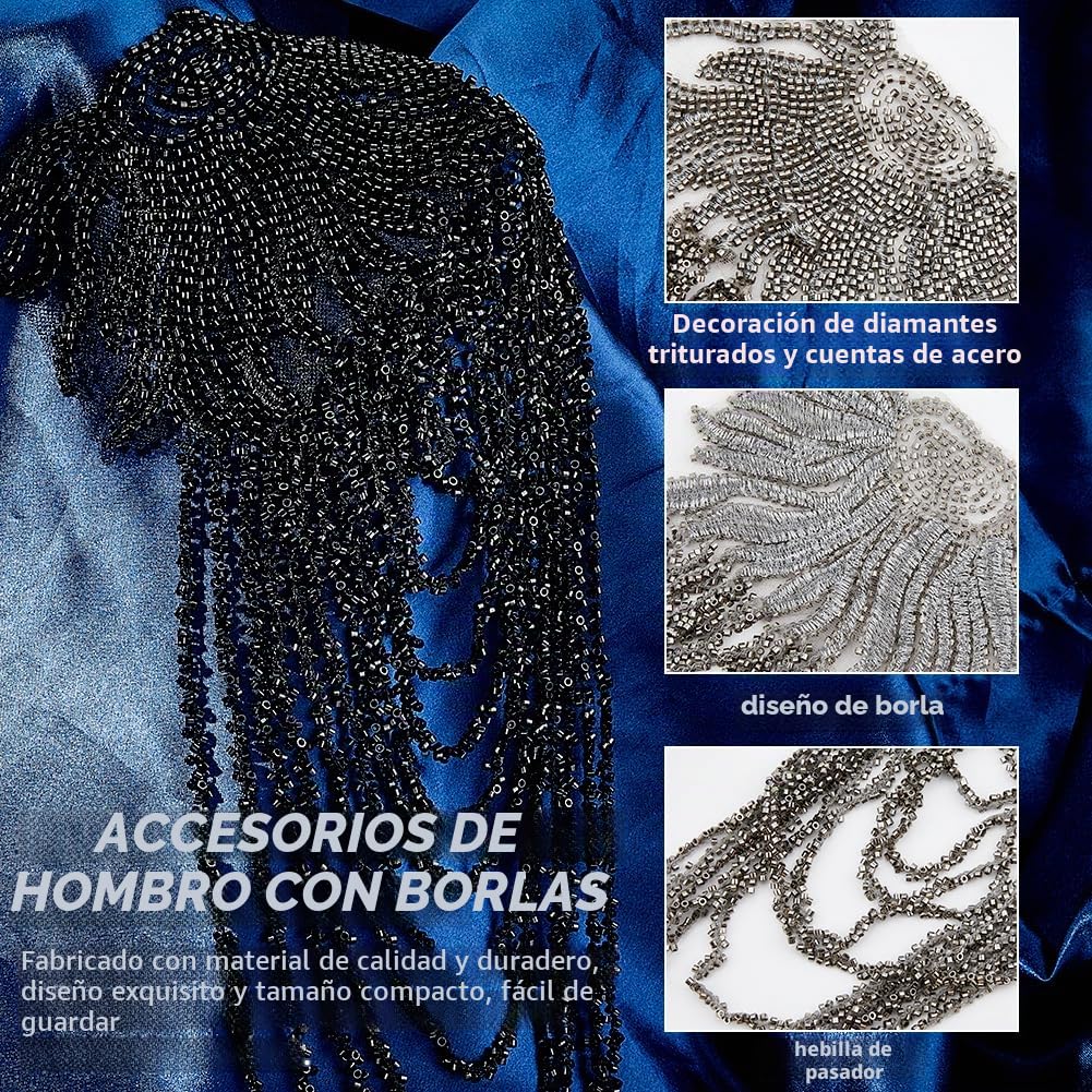 SUPERFINDINGS 2 Piezas Charreteras Hombro Cuentas De Resina Borla Cadena De Eslabones Flecos Punk Joyas Para Traje De Tela Negro