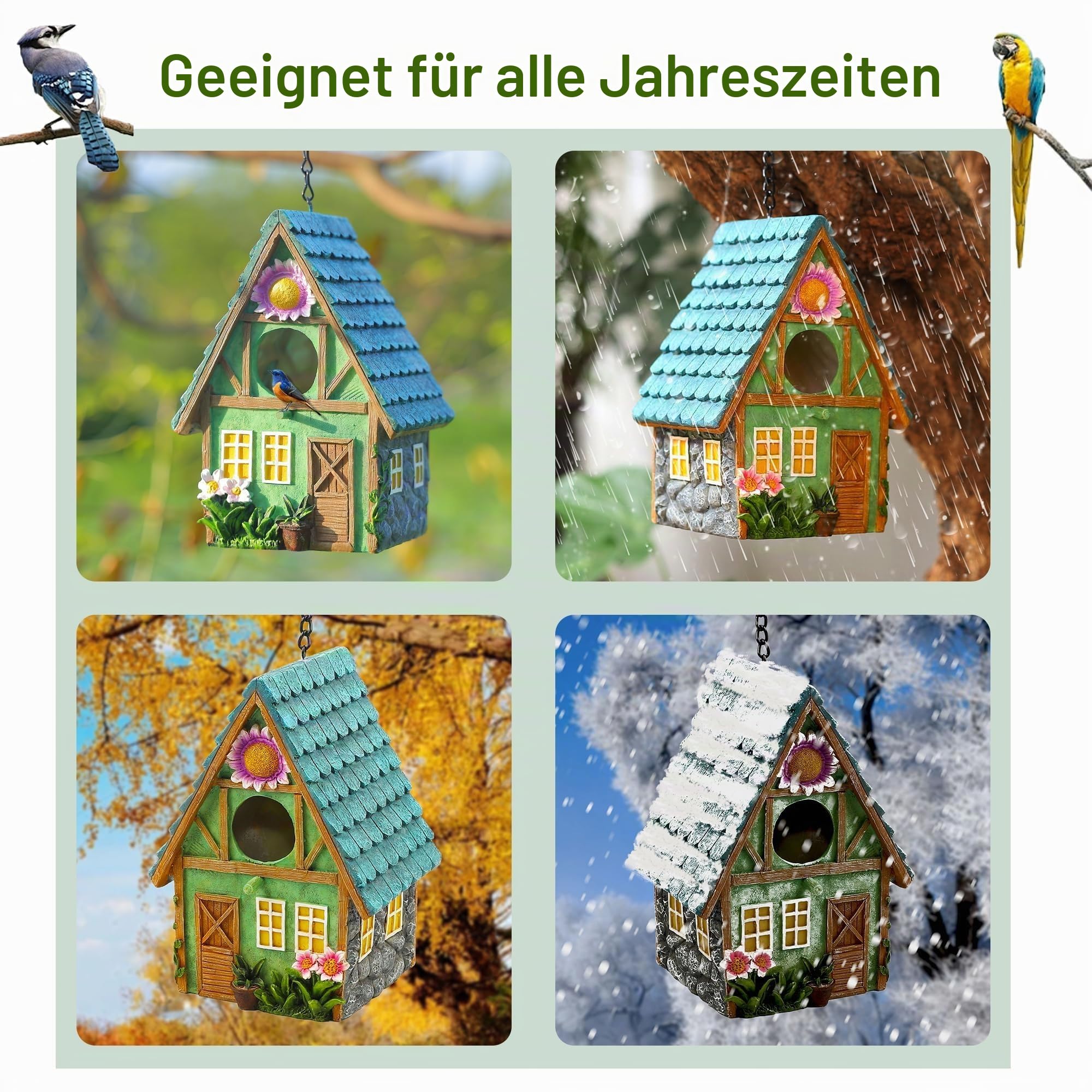 Vogelhaus für Draußen, Attivolife Bunte Vogelnistkästen aus Kunstharz mit Kette zum Aufhängen, als Dekoration für Garten und Hinterhof, Ideal für Blaumeisen Finken, Geschenk für Vogelfreunde Familie