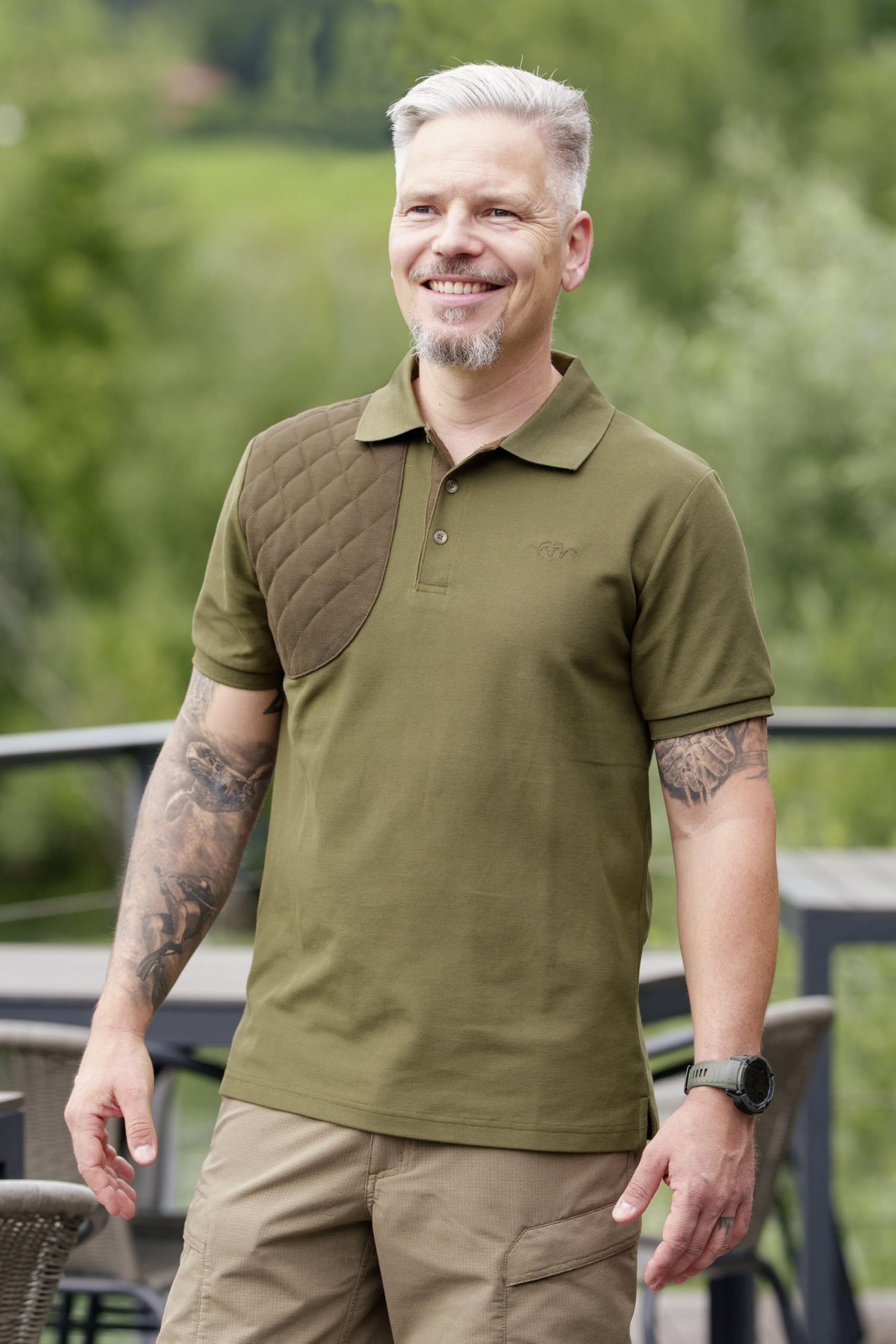 Blaser – Polo para hombre con parche de tiro | Polo de piqué con diseño deportivo y parche decorativo | Mezcla de materiales para alta S – 3XL