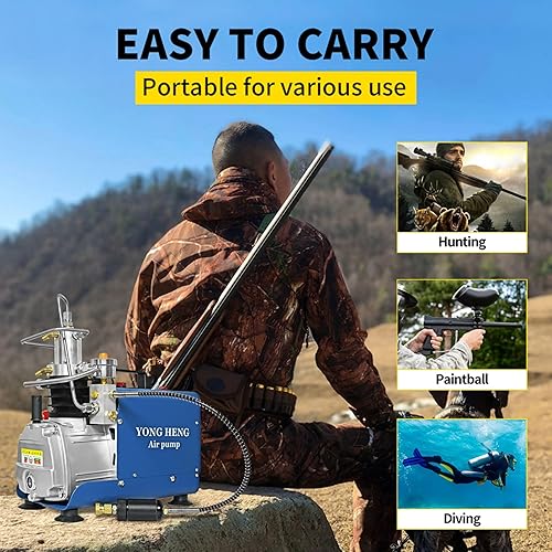 Miniatura 5 de YONGHENG 4500Psi Pcp Compresor de aire, bomba de compresor de aire de alta presión para rifle de buceo, relleno de rifle de aire azul