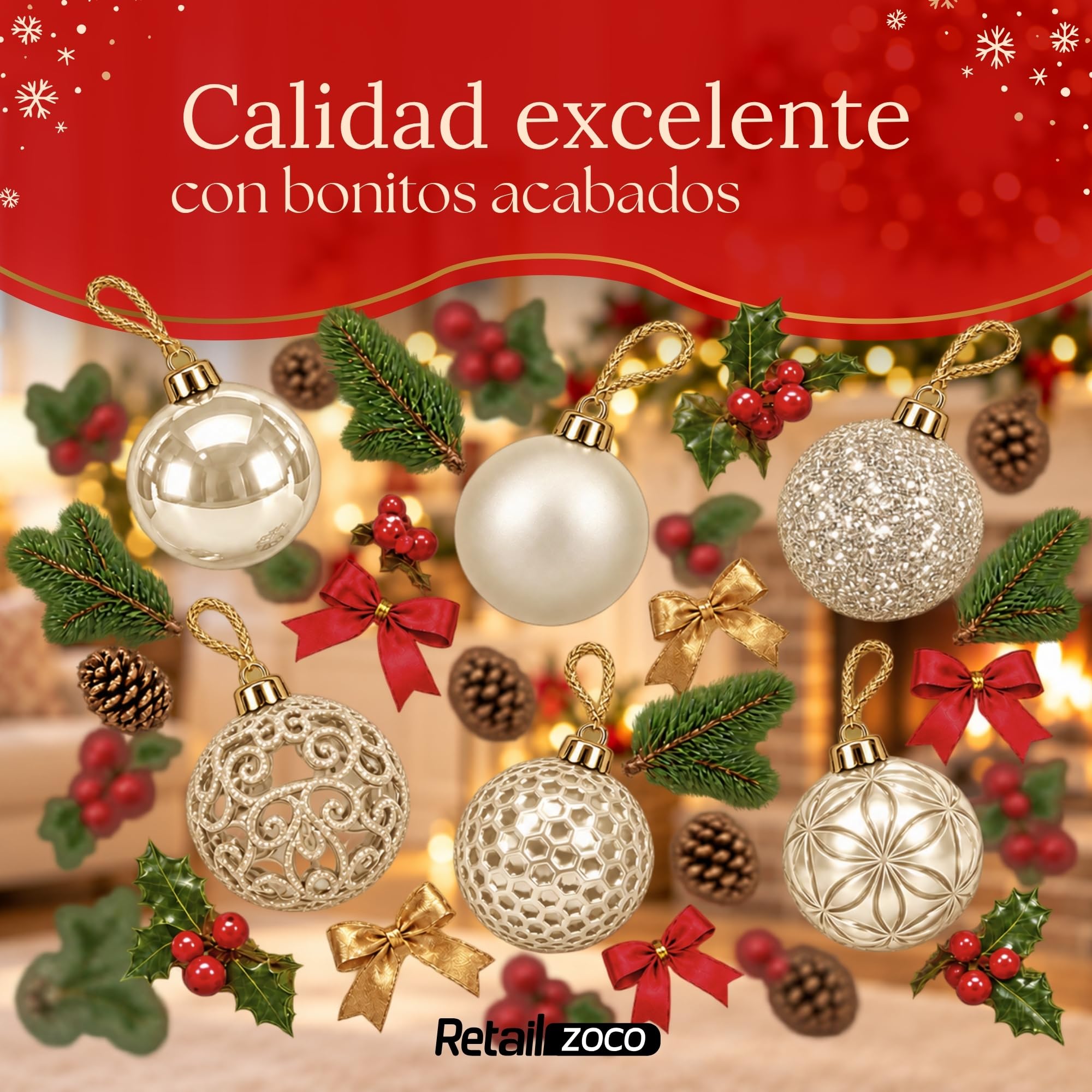 Bolas de Navidad, Adornos Arbol Navidad, 37 Piezas, Perla - imagen 6
