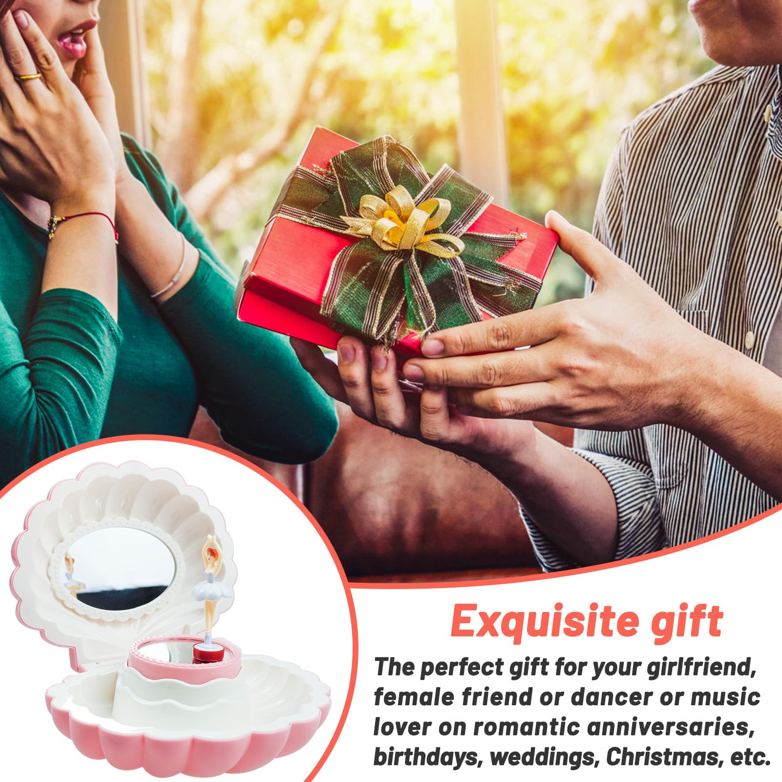 Scatola Musicale Con Ballerina Danzante E Specchio - Portagioie Con Melodia, Regalo Per Ragazze (Bianco Perla) - Foto 7