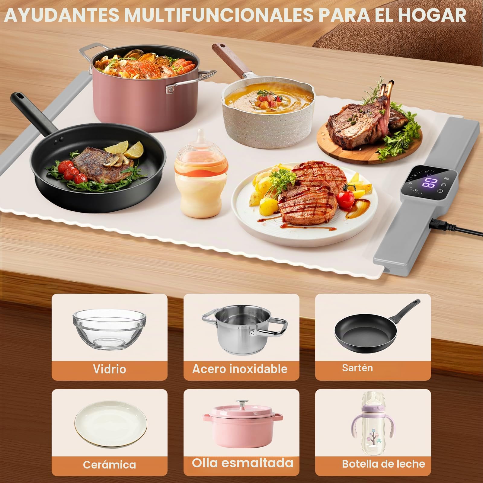 DoubleCare Alfombrilla de calefacción de silicona para alimentos, bandeja enrollable con 5 ajustes de temperatura y temporizador de 4 horas