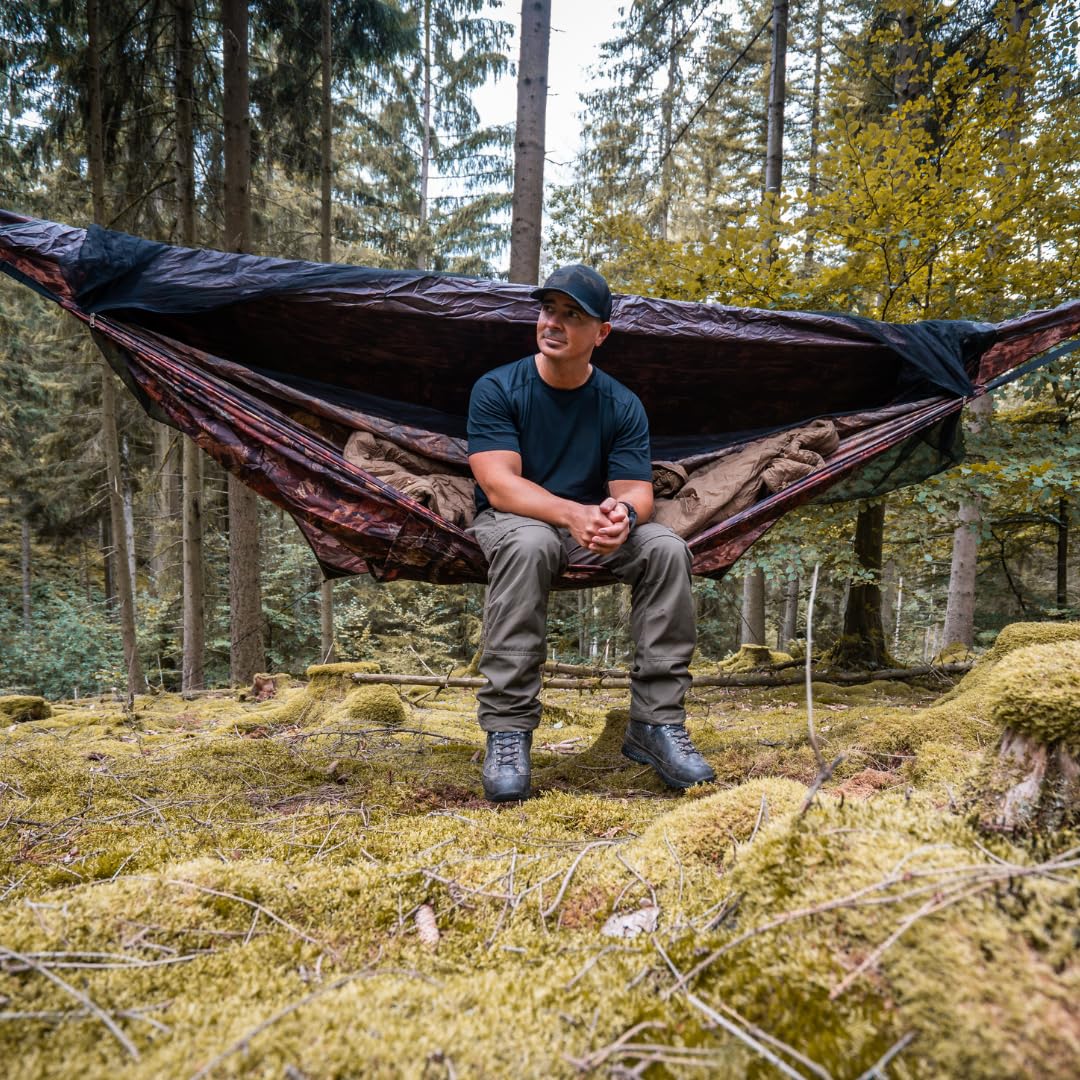 AMAZONAS Traveller Camp Forest – Ultraleichtes Hängematten-Komplettset mit Moskitonetz und Tarp | Belastbarkeit 200 kg | nur 1,6 kg | ideal für Outdoor-Abenteuer