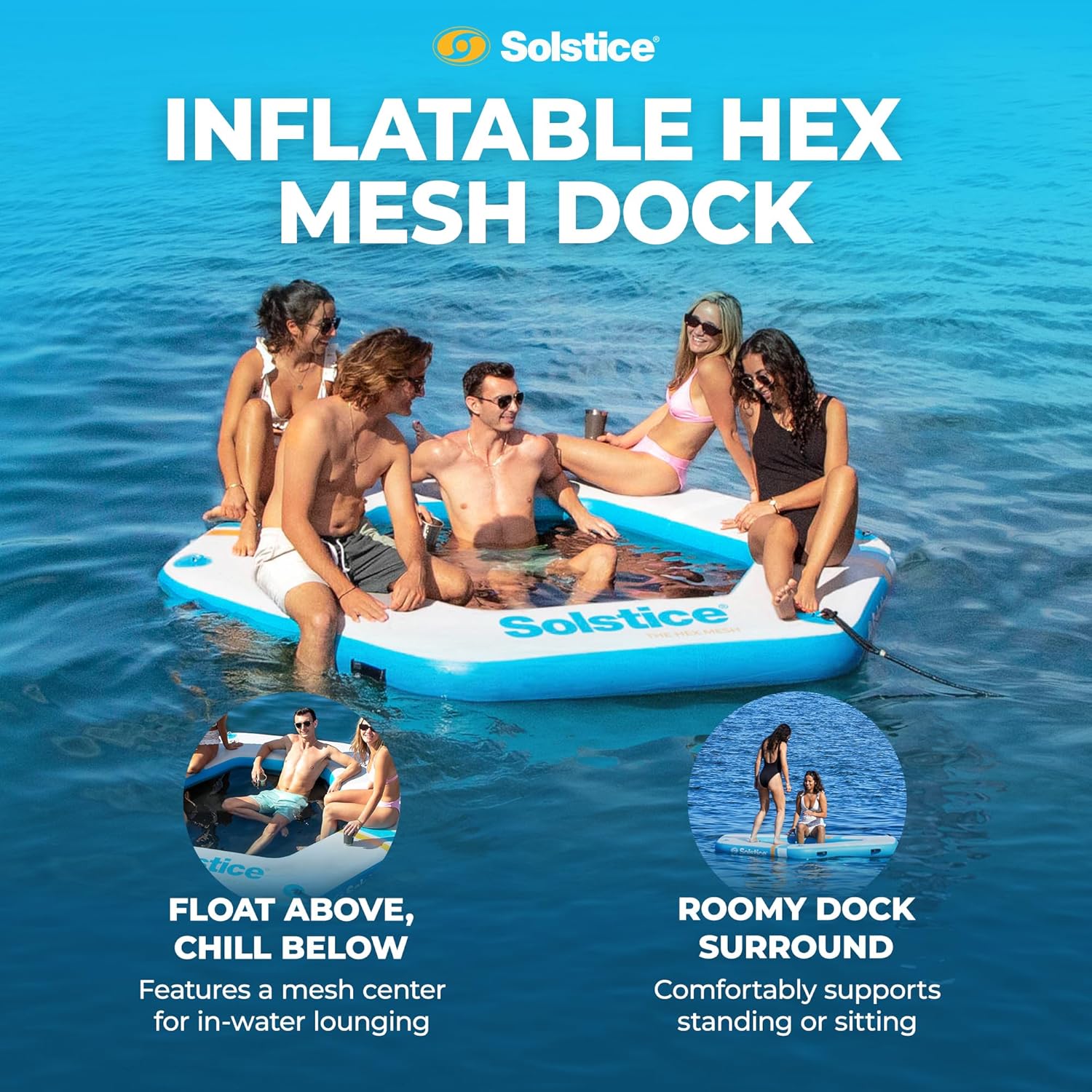 Solstice Hangout Ring Inflatable Dock, Floating Water Raft Platform