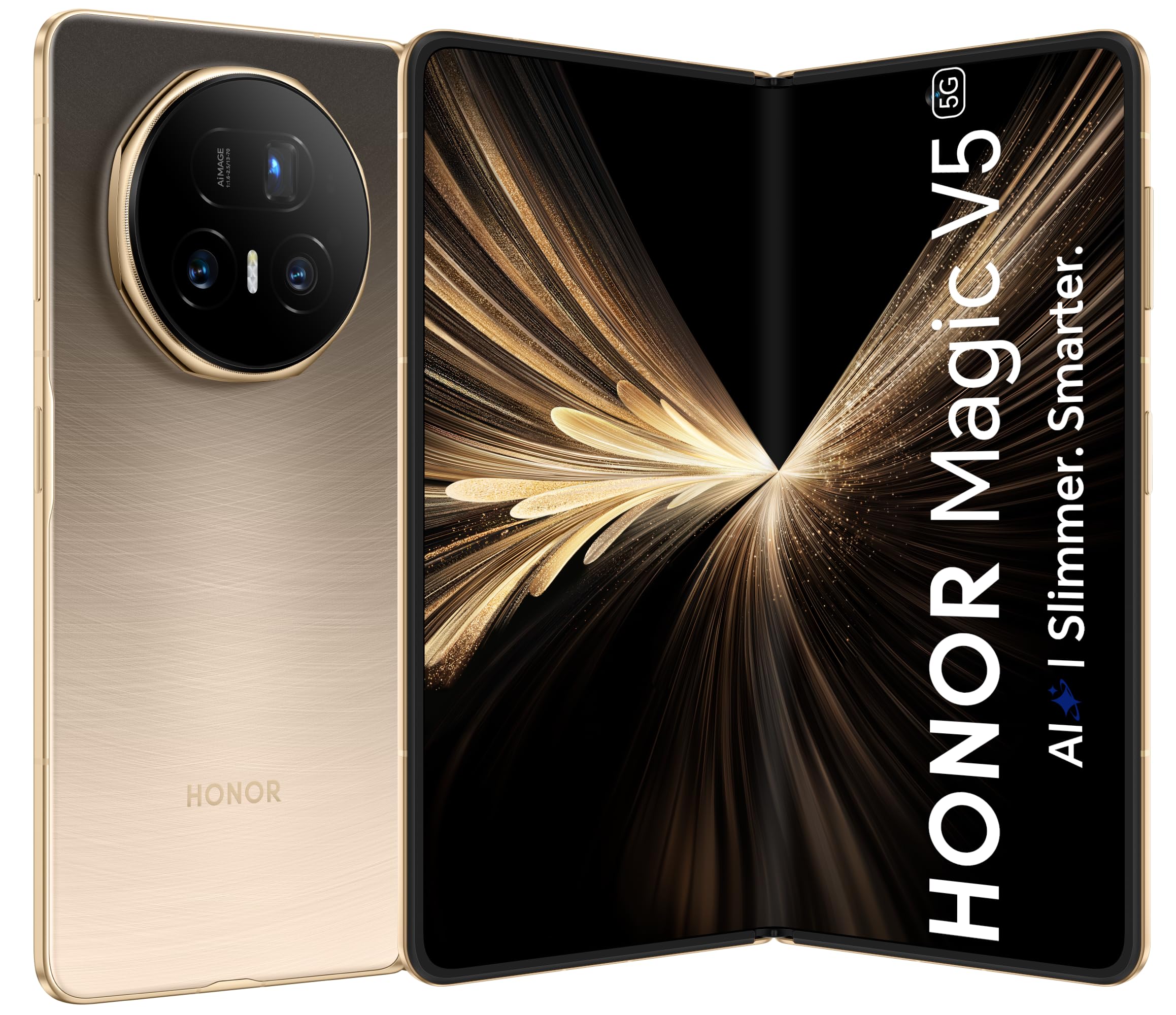 HONOR Magic V5, foldable, ultrasottile, ampia batteria,resistenza agli urti, memoria 16 GB + 512 GB, Dawn Gold