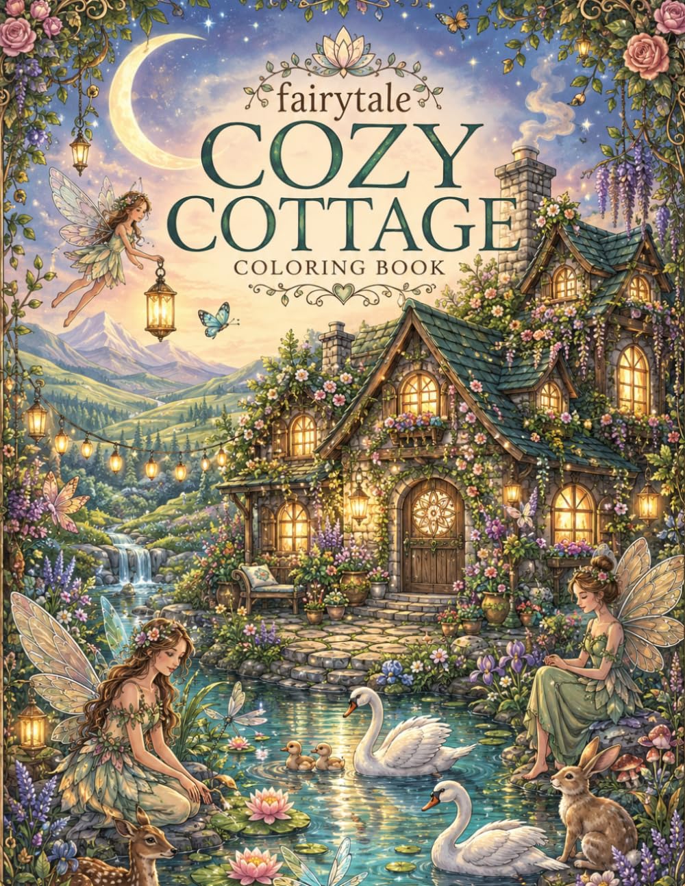 Cozy Cottage Fairyland Coloring Book for Adults: 50 Enchanting Fairyland & Cottagecore Scenes to Color