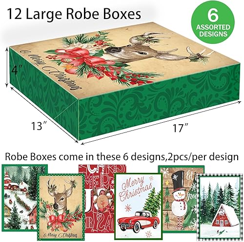 Miniatura 7 de 12 cajas de regalo de Navidad extra grandes a granel con tapas, 12 papel de seda y 80 calcomanías de regalo de Navidad para envolver ropa de gran