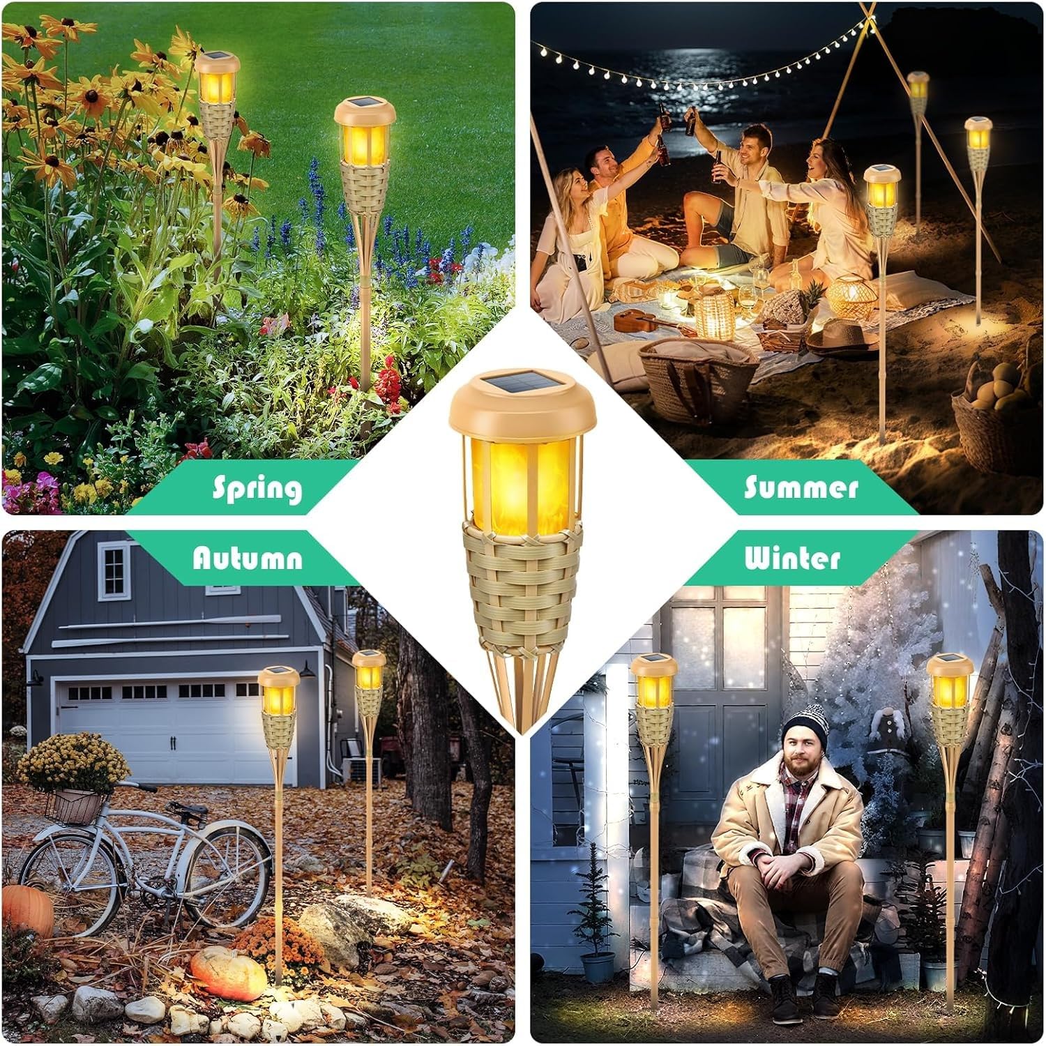 Luci solari per esterni, torcia solare per esterni, luci tremolanti, decorazioni per esterni, per patio, sentiero e cortile (confezione da 8)