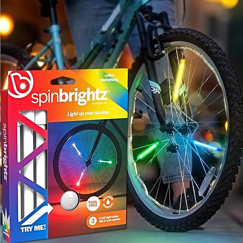 Brightz SpinBrightz - Luces LED para radios de bicicleta, 1 paquete para 1 rueda, modos de color sólido o intermitente, convierte las ruedas de tu