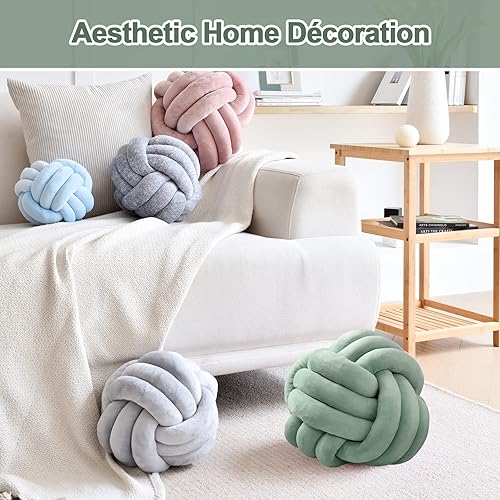 Miniatura 9 de Bola de almohada de nudo, cojín redondo suave para el hogar, almohada decorativa para el hogar, almohada de felpa anudada hecha a mano para