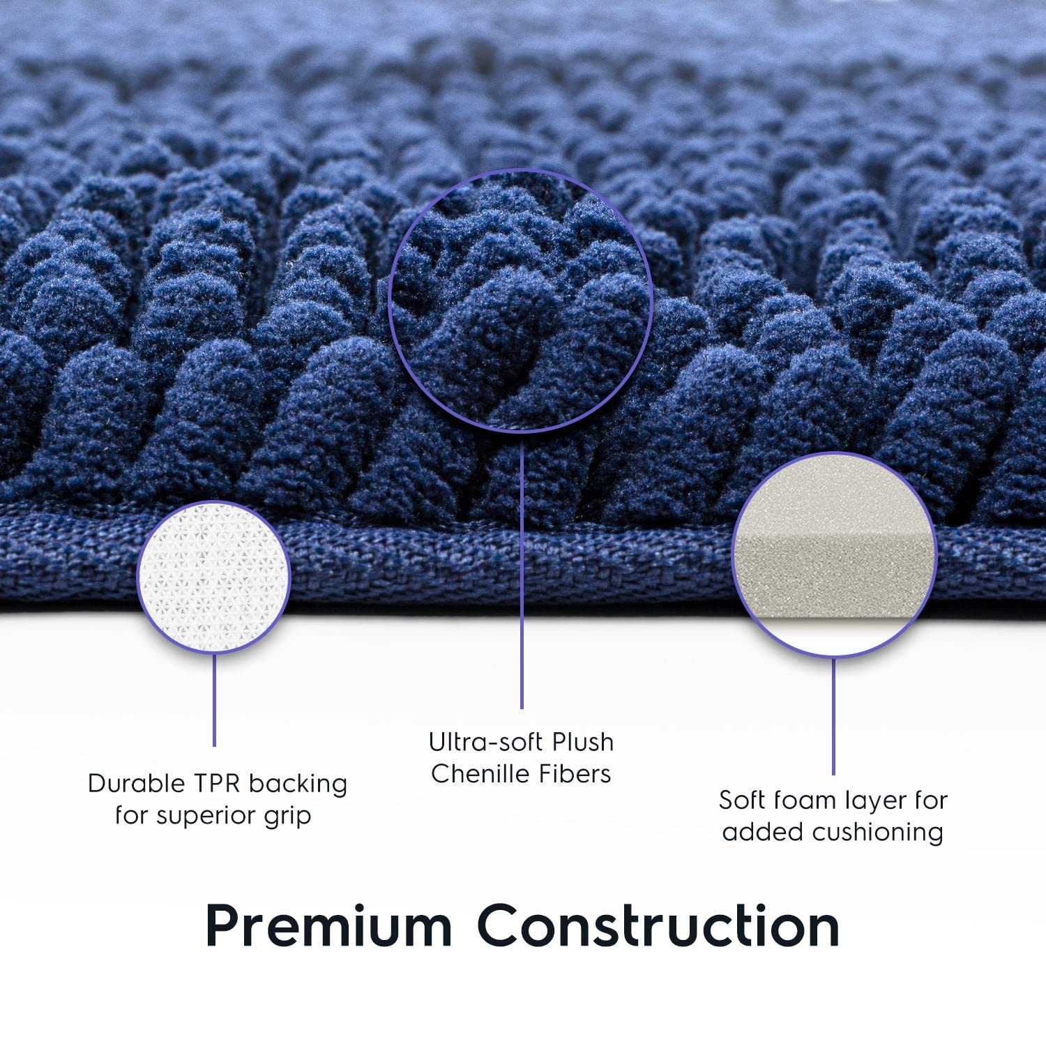 TAFTS Badezimmerteppiche und -matten-Sets, Chenille-Mikrofaser, schnell trocknend, ultraweich, luxuriös, zottelig, saugfähig, rutschfest, waschbar, Badematten für Badezimmer, 53.3x81.3 cm, 2 Stück)