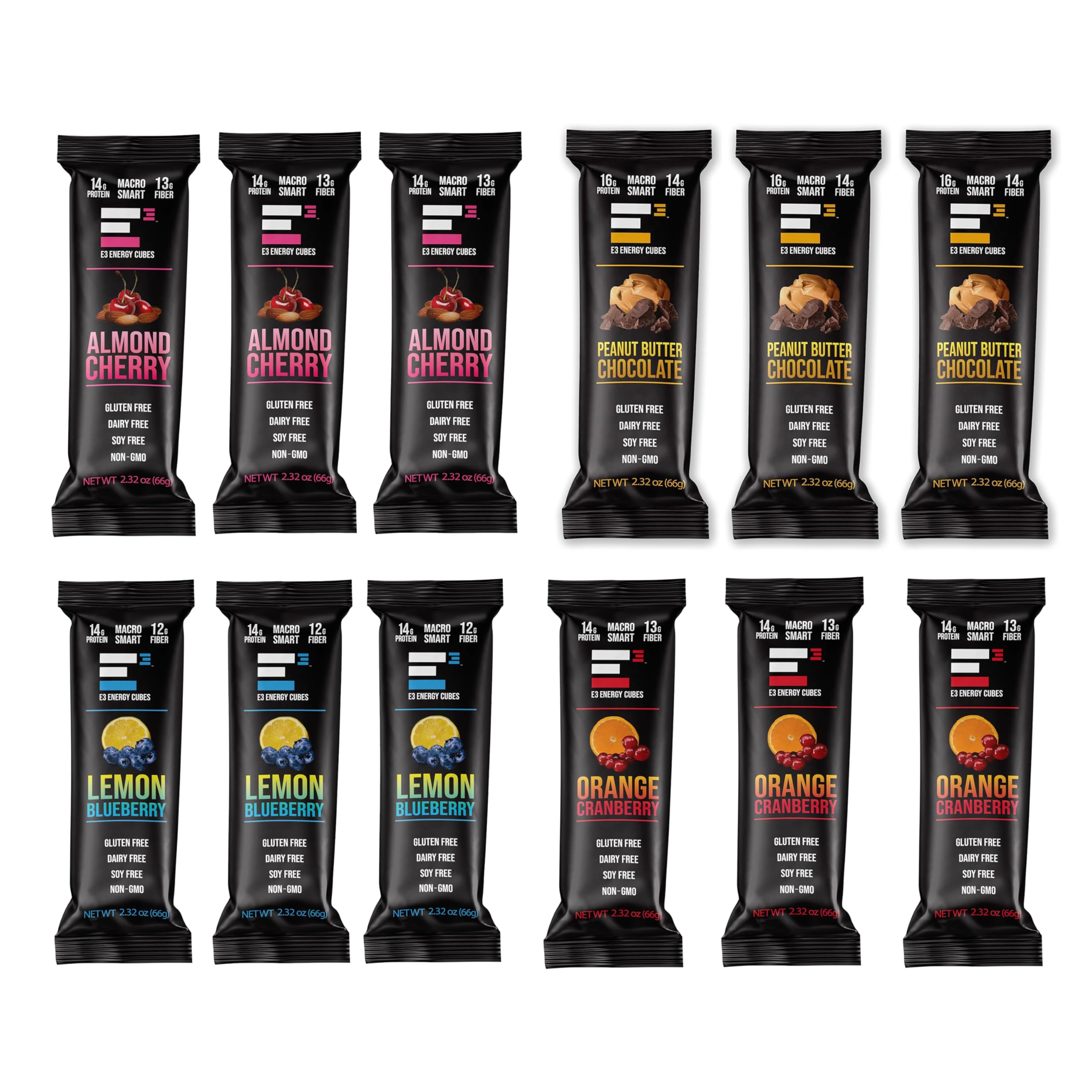 E3 Energy Cubes- Original Variety Pack - 3 of Each Original Flavor- Refrigerated Protein Bars | Healthy Snack Bars, Gluten Free, Dairy Free, Soy Free,