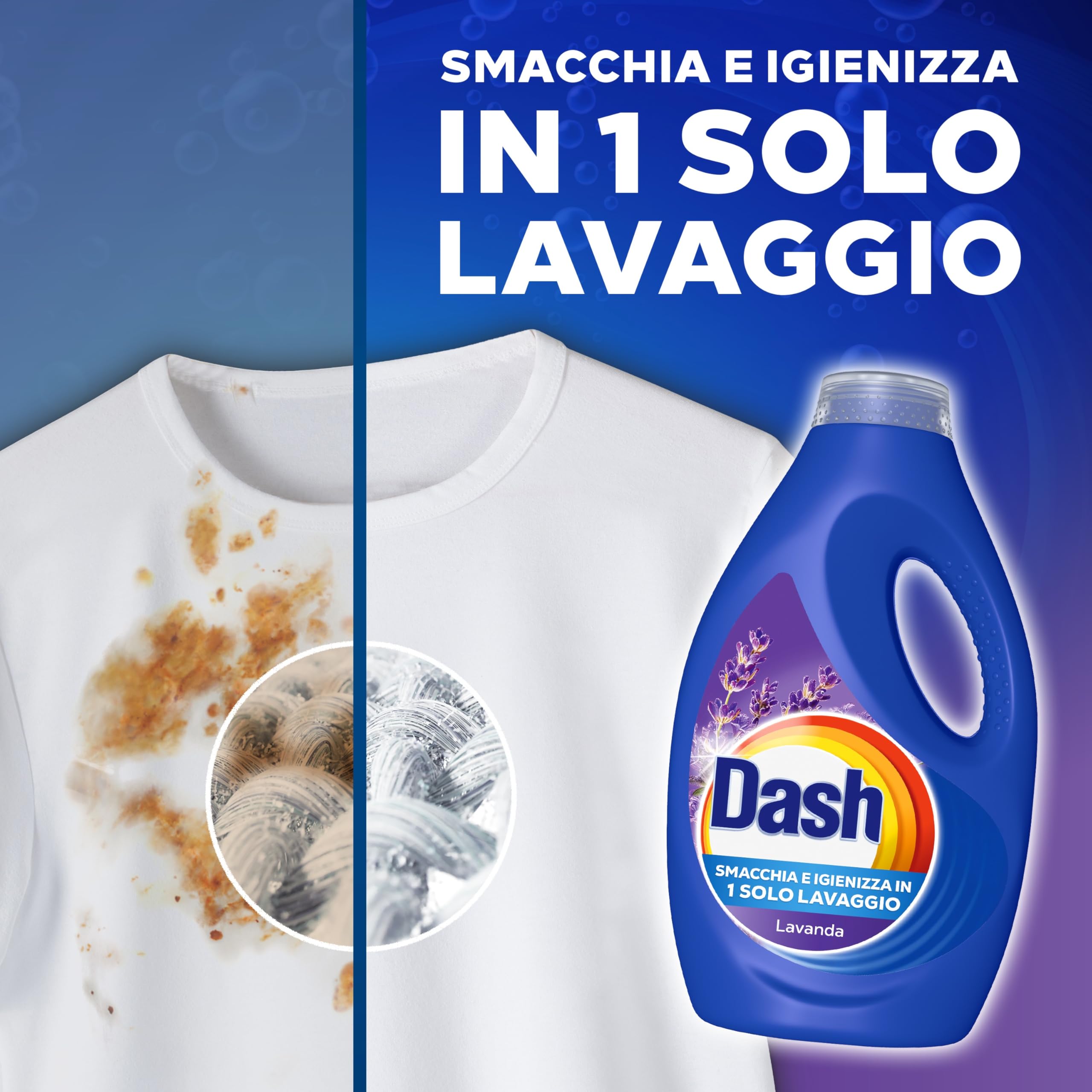 Dash Detersivo Liquido Lavatrice, 92 Lavaggi, Lavanda, Rimuove Le Macchie, Igienizza, Dona Freschezza, Brillantezza Per I Capi