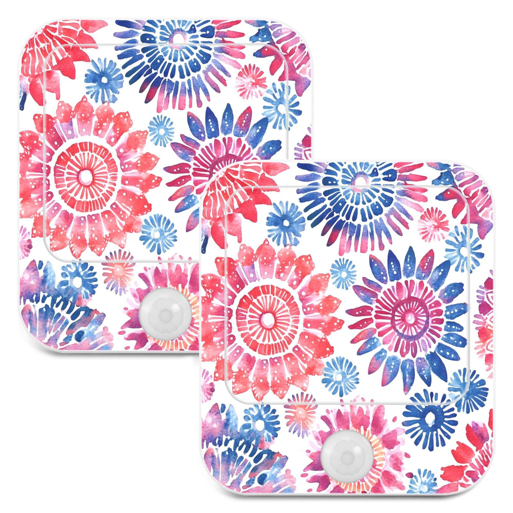 Qilmy Watercolor Bohemian Night Light Plug into Wall 2 Pack Plug-in LED Nightlights with Auto Dusk to Dawn Sensor Warm White Light Perfect for Kids Room Bedroom Kitchen Hallway Stairs