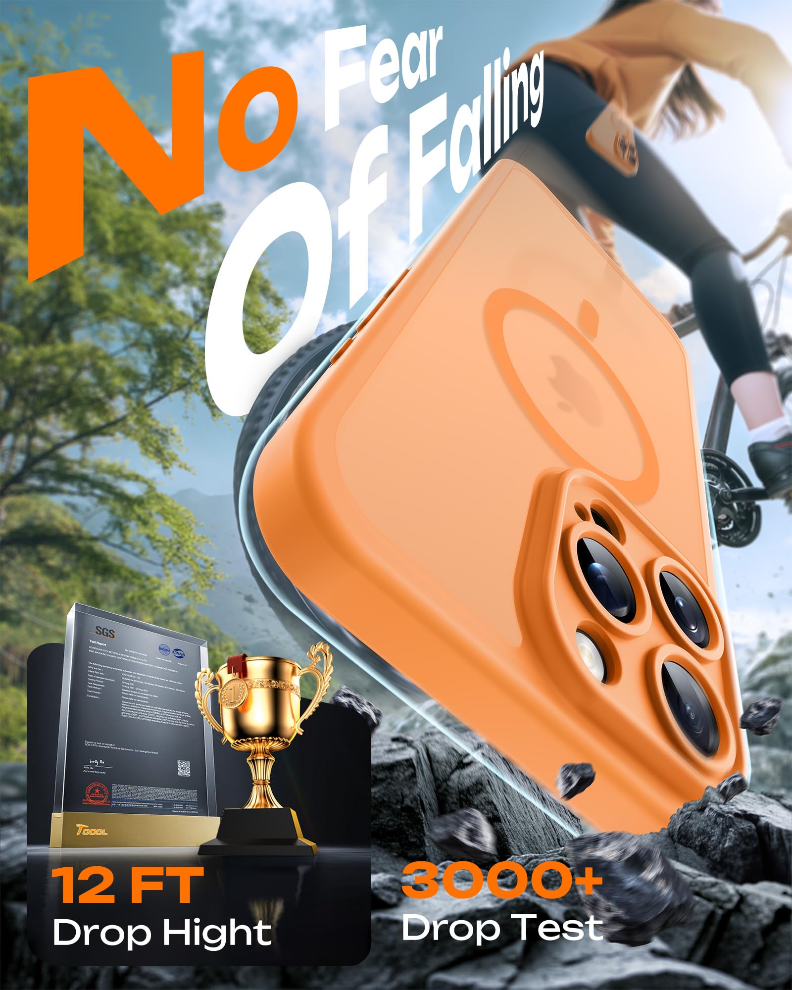 TOCOL Cover Magnetica per iPhone 16 Pro 6,3 Pollic, Compatibile con MagSafe, Protezione Fotocamera Integrata, Custodia Antiurto Traslucida Opaca, Arancione