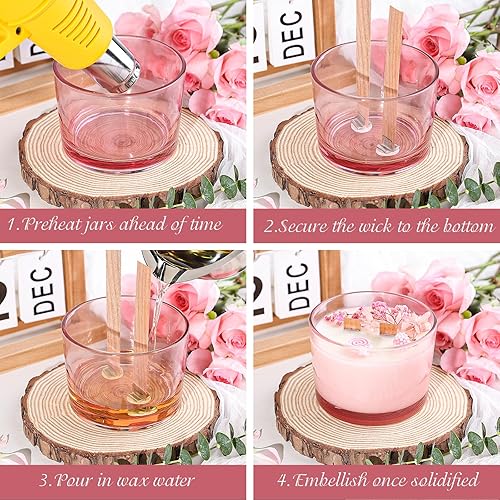 Miniatura 32 de CONNOO Paquete de 6 tarros de vela de 16 onzas, 3 mechas de vidrio vacío transparente de boca ancha, vienen con tapas de bambú, etiquetas de Tapas