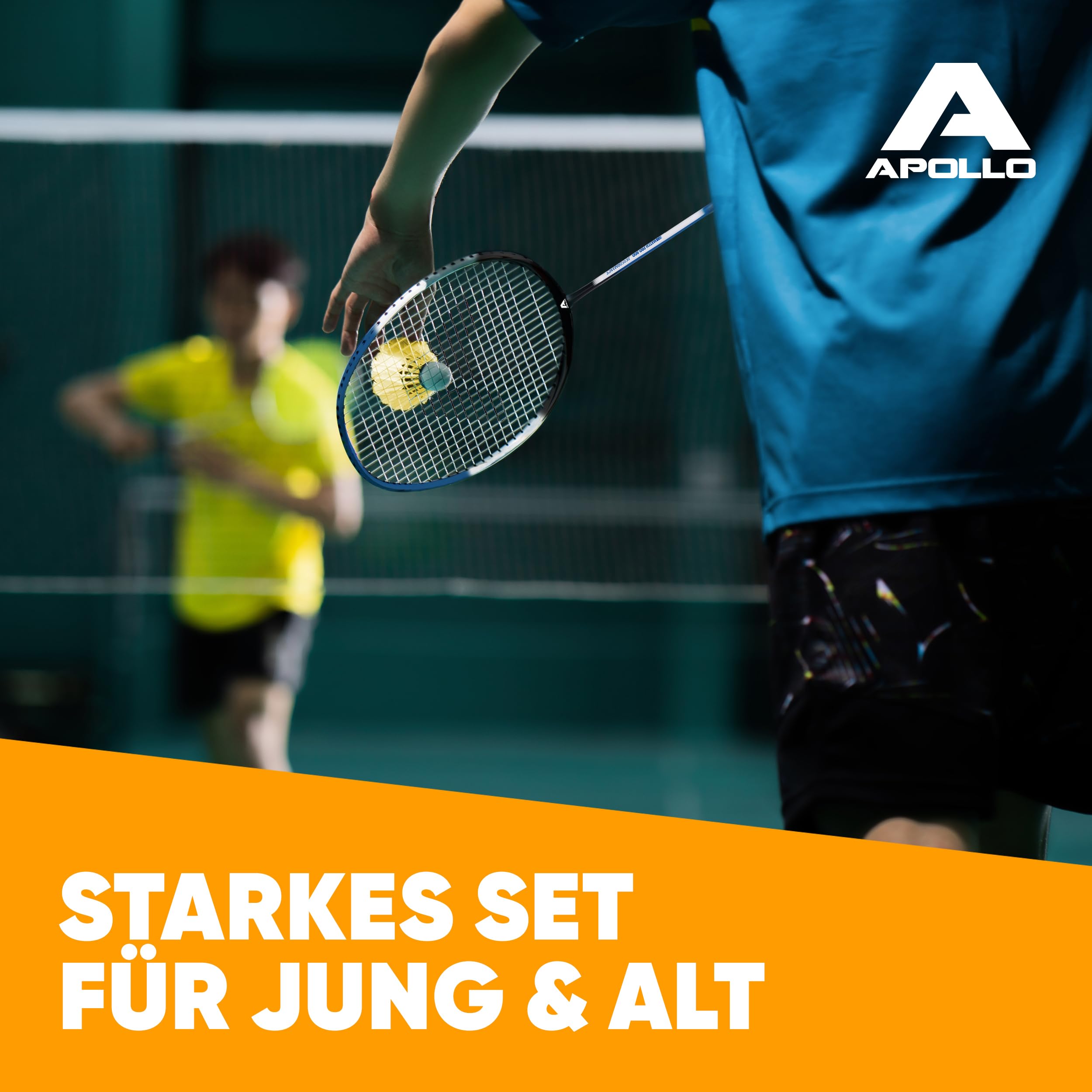 Apollo Badminton Set - Federballschläger Set für Training, Sport und Spaß mit der Familie, 2X Carbon Composite Badmintonschläger mit Tasche und Federbällen, leichte Badminton Schläger, Federballset