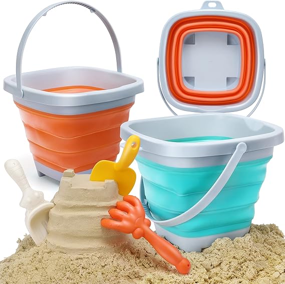 OR OR TU 6 Pcs Foldable Sand Buckets Beach Toys Set for