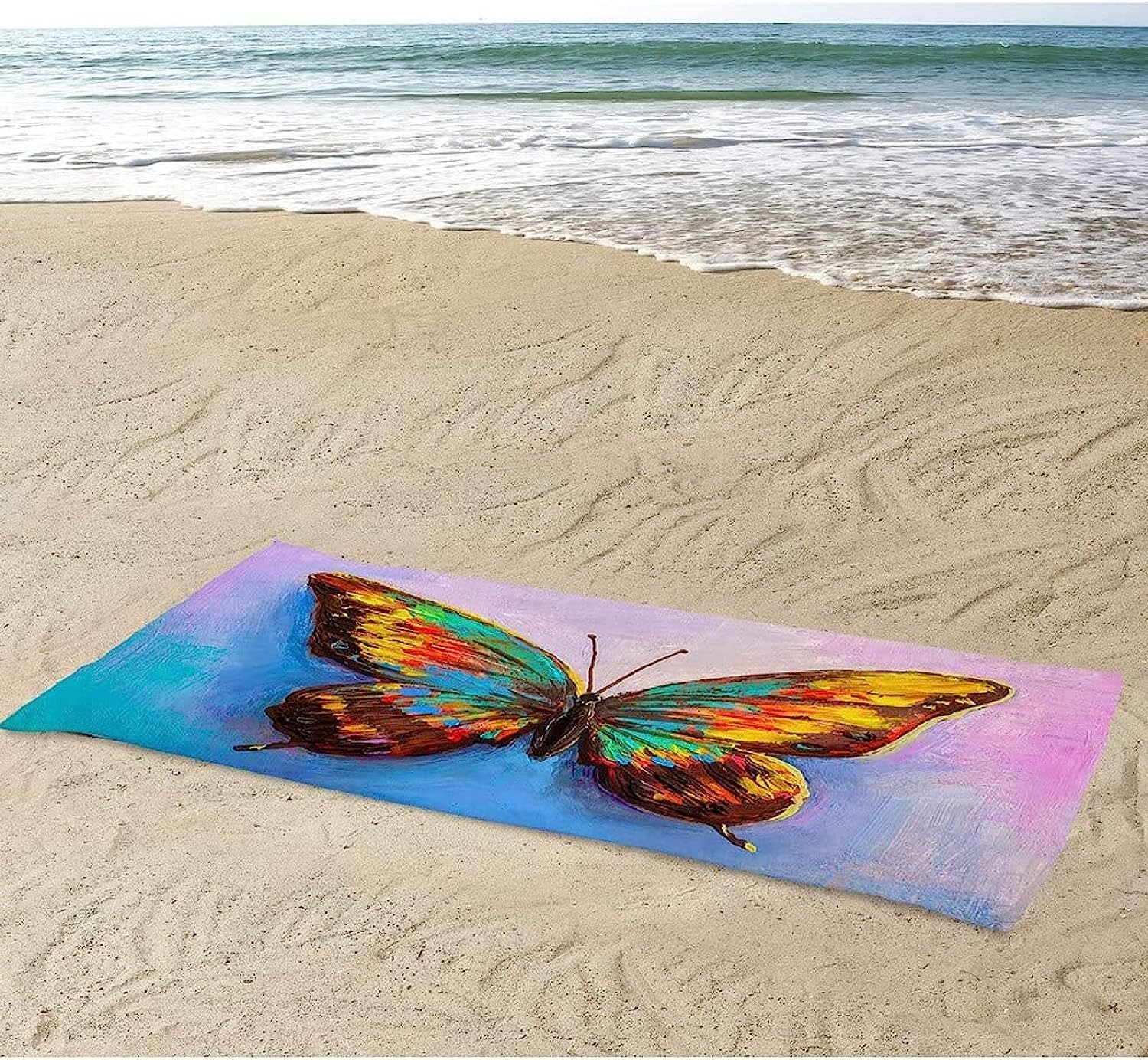 Telo Mare Microfibra - Asciugamano Mare, Telo Mare Grande, Asciugamano Microfibra Antisabbia, Ultra Leggero, Telo Mare Uomo, Donna, Telo Piscina, Farfalla Disegnata A Mano Xxl 200 X 200 Cm -3Z9L