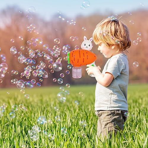 Miniatura 5 de ArtCreativity Pistola de burbujas de Pascua para niños, pistola de burbujas en forma de zanahoria con 3.4 fl oz de solución de burbujas, juguetes de