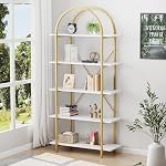 Arbuxzuy Arched Bibliothèque 5 Table de livre de niveau, 31.5 Largeur de pouce Bibliothèque d'arche industrielle, Étagère de grande taille avec étagères ouvertes pour le bureau à domicile, Salon, Chambre, Rustique Brown