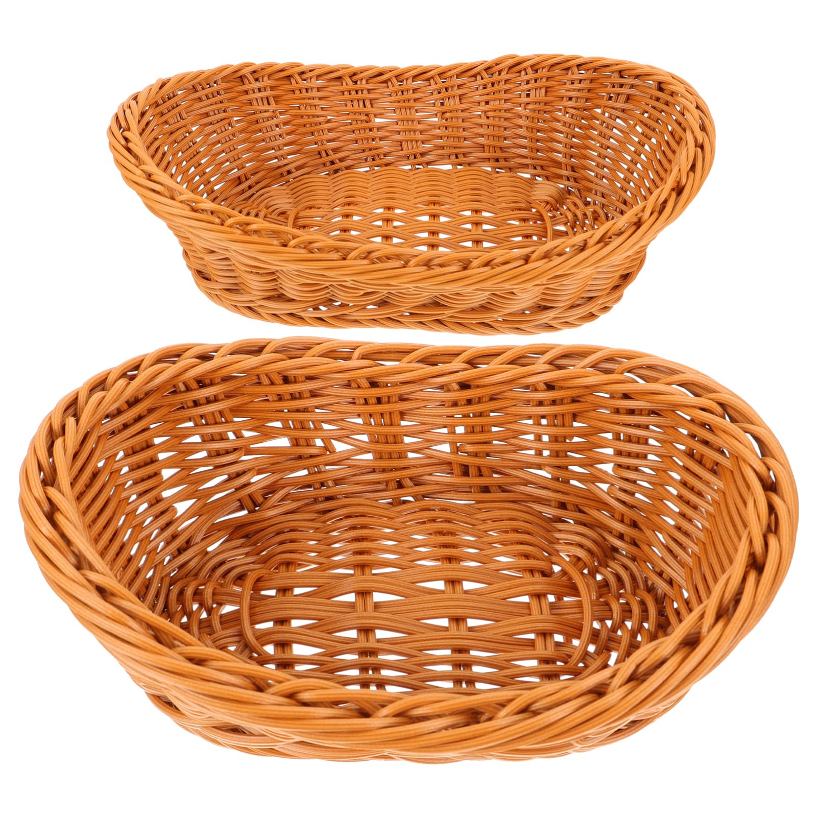 NAMOARLY 2pcs Fruit Basket Fruit Serving Basket Woven Serving Baskets Round Wicker Basket Sweets Hamper Handwoven Basket Nut Trays Desktop Decoration Basket Seagrass Plastic Brown re-usable
